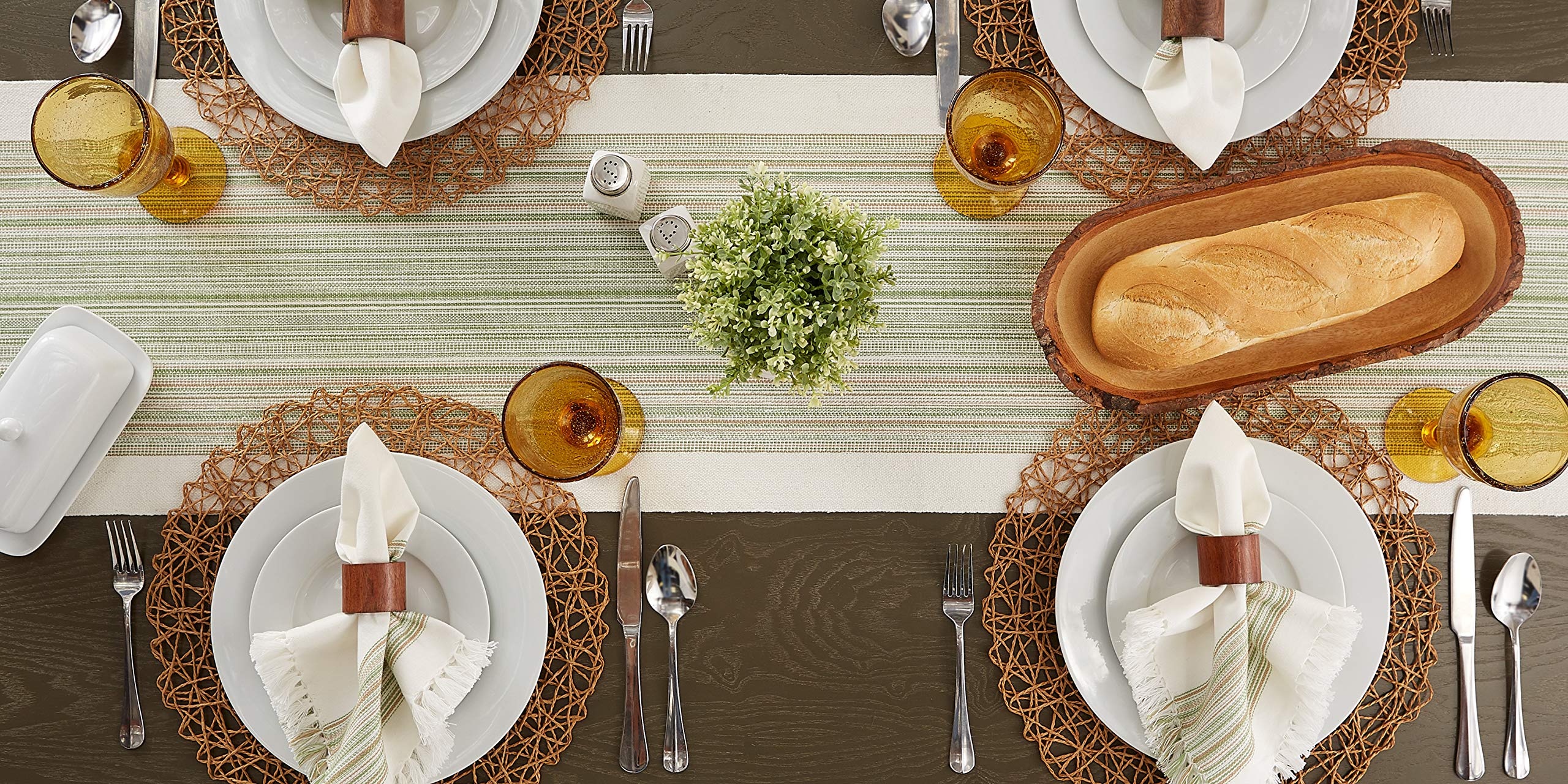 Dii Everyday Collection Fringed Stripe Tabletop, Table Runner, 14X72, Thyme