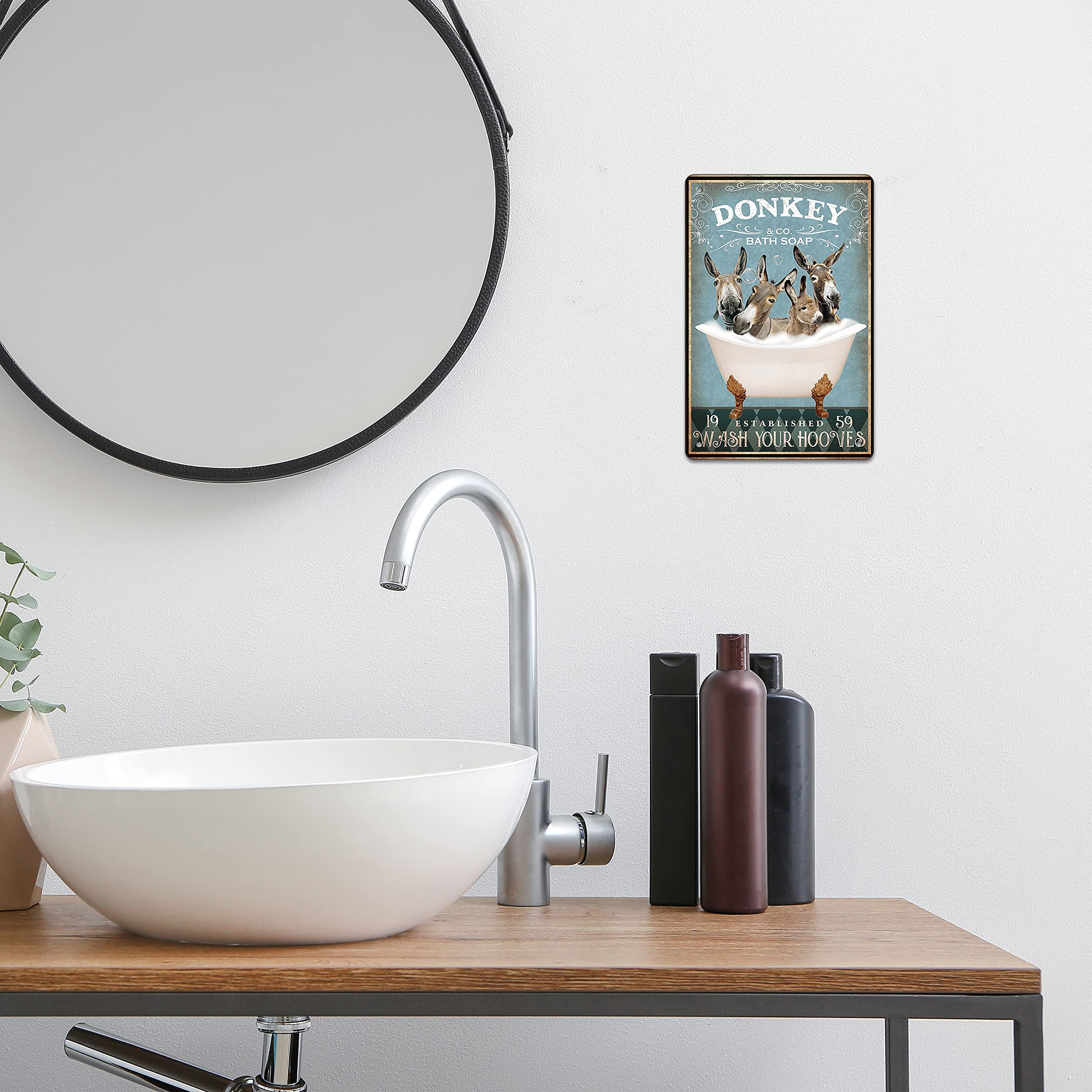 Funny Donkey Decor Bathroom Decor Bathtub Decor Donkey lovers Donkey Accessories Farm Decor Donkey Signs Wall Art Poster Retro Metal Poster Bar Home Bathroom Wall Decoration Sign 8x12 Inch