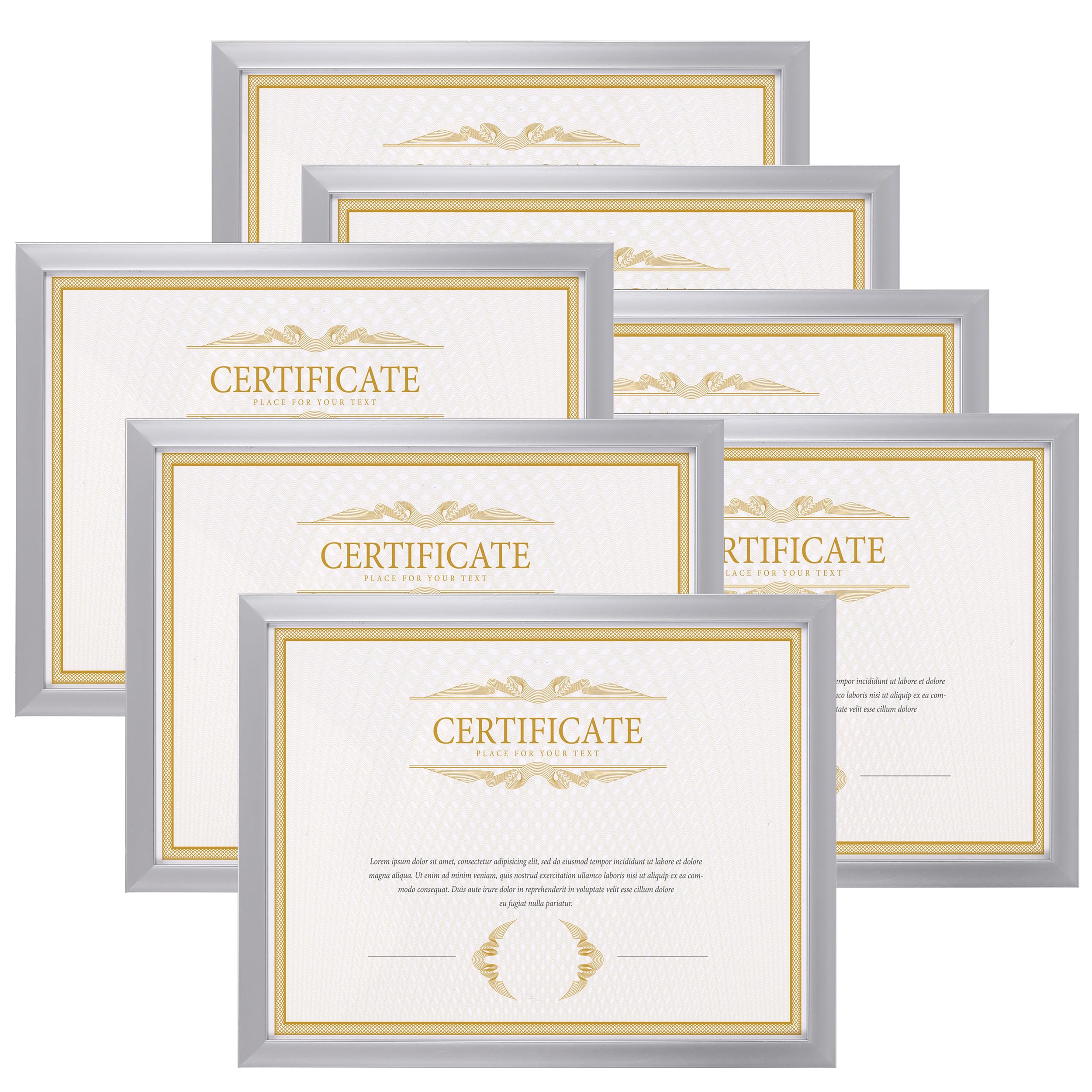 EYMPEU 8.5x11 Picture Frames Silver Set of 7, 8.5 x 11 Certifaicate Frame Document Award Diploma Display, Wall or Tabletop