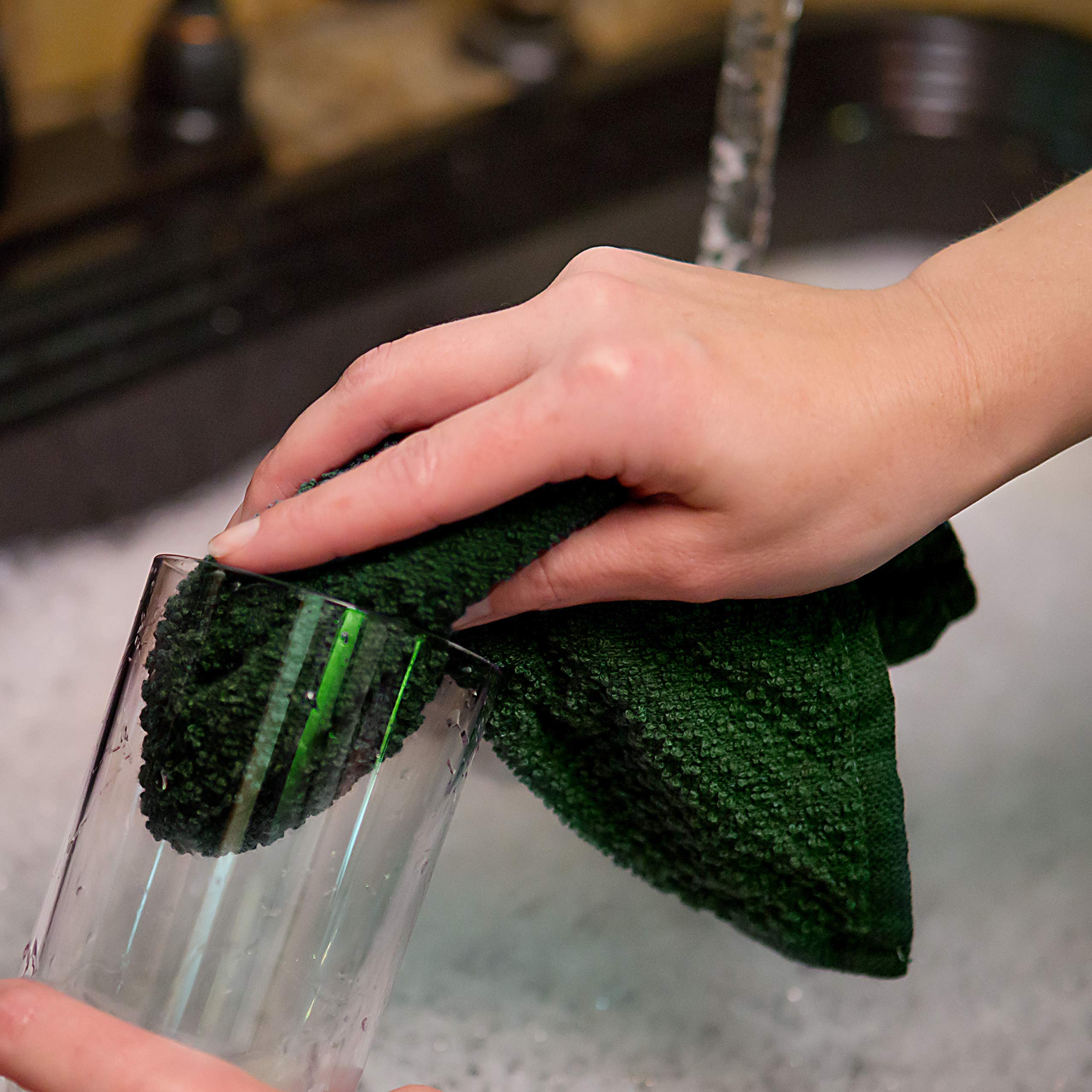 Kitchen Towels Dishcloths 100% Cotton  Set of 8  Dark Green and White Dish Cloth Towels  Tea Towels  Reusable and Absorbent Cleaning Cloths  Oeko-Tex Cotton  12 in x 12 in
