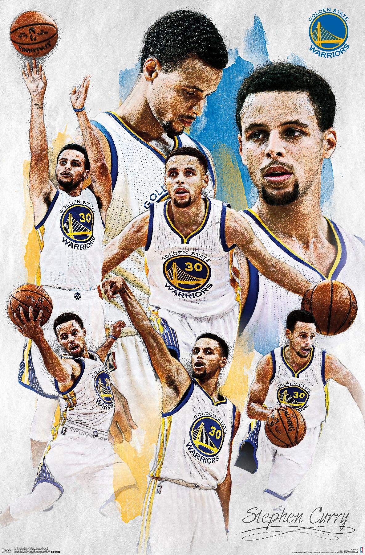 Trends International Nba Golden State Warriors - Stephen Curry 16 Wall Poster, 14.725'' X 22.375'', Premium Unframed Version