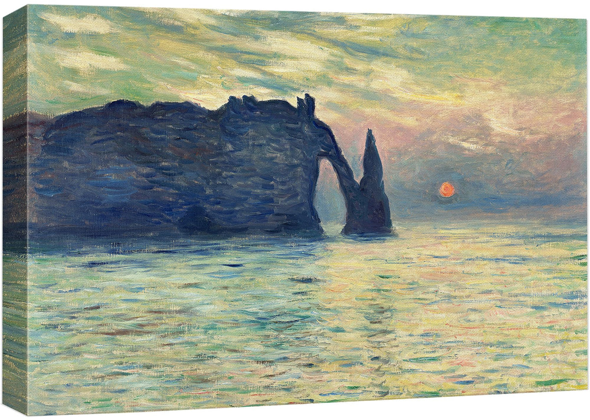 Wall26 The Cliff, Etretat, Sunset By Claude Monet - Canvas Print Wall Art Famous Painting Reproduction - 32'' X 48''