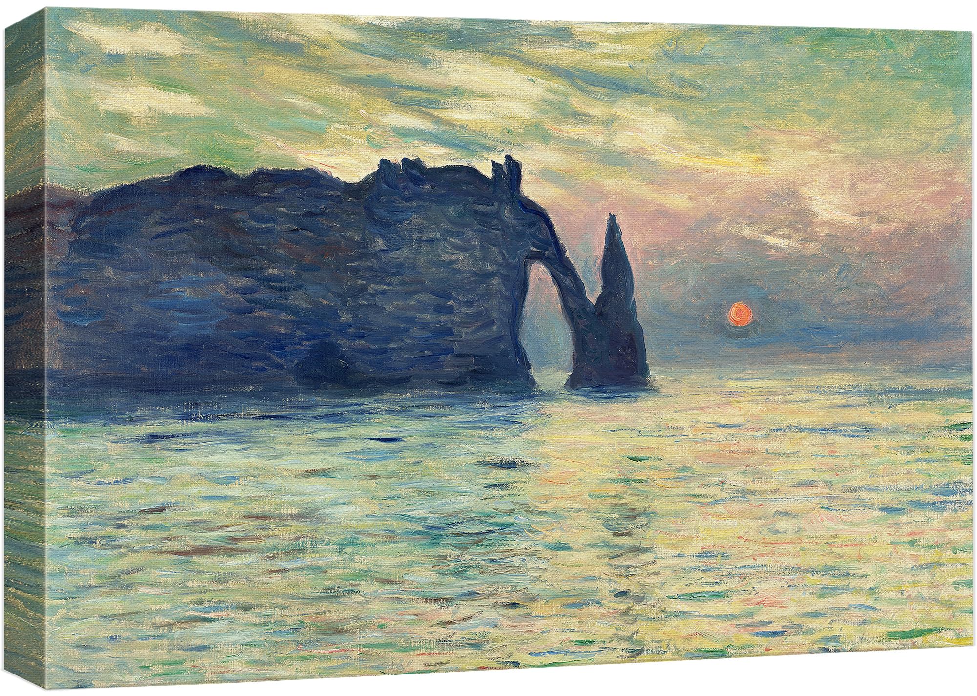Wall26 The Cliff, Etretat, Sunset By Claude Monet - Canvas Print Wall Art Famous Painting Reproduction - 12'' X 18''