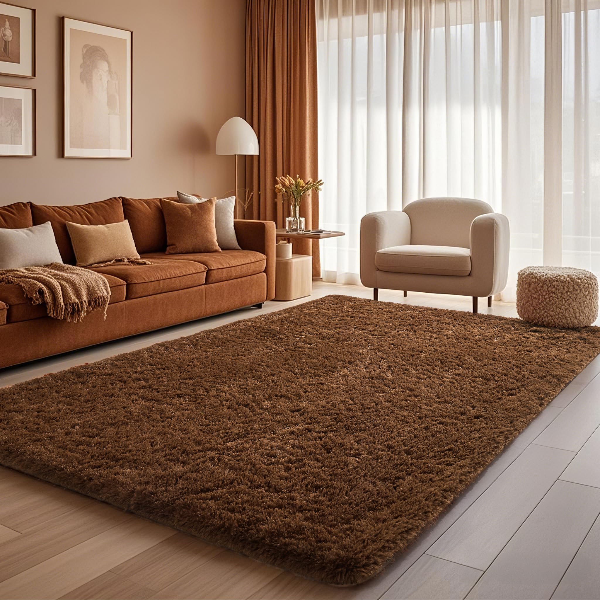 Ophanie Brown Rugs for Bedroom Living Room, Fluffy Fuzzy Furry Carpet, Plush Soft Shaggy Bedside Indoor Floor 4x6 Area Rug for K