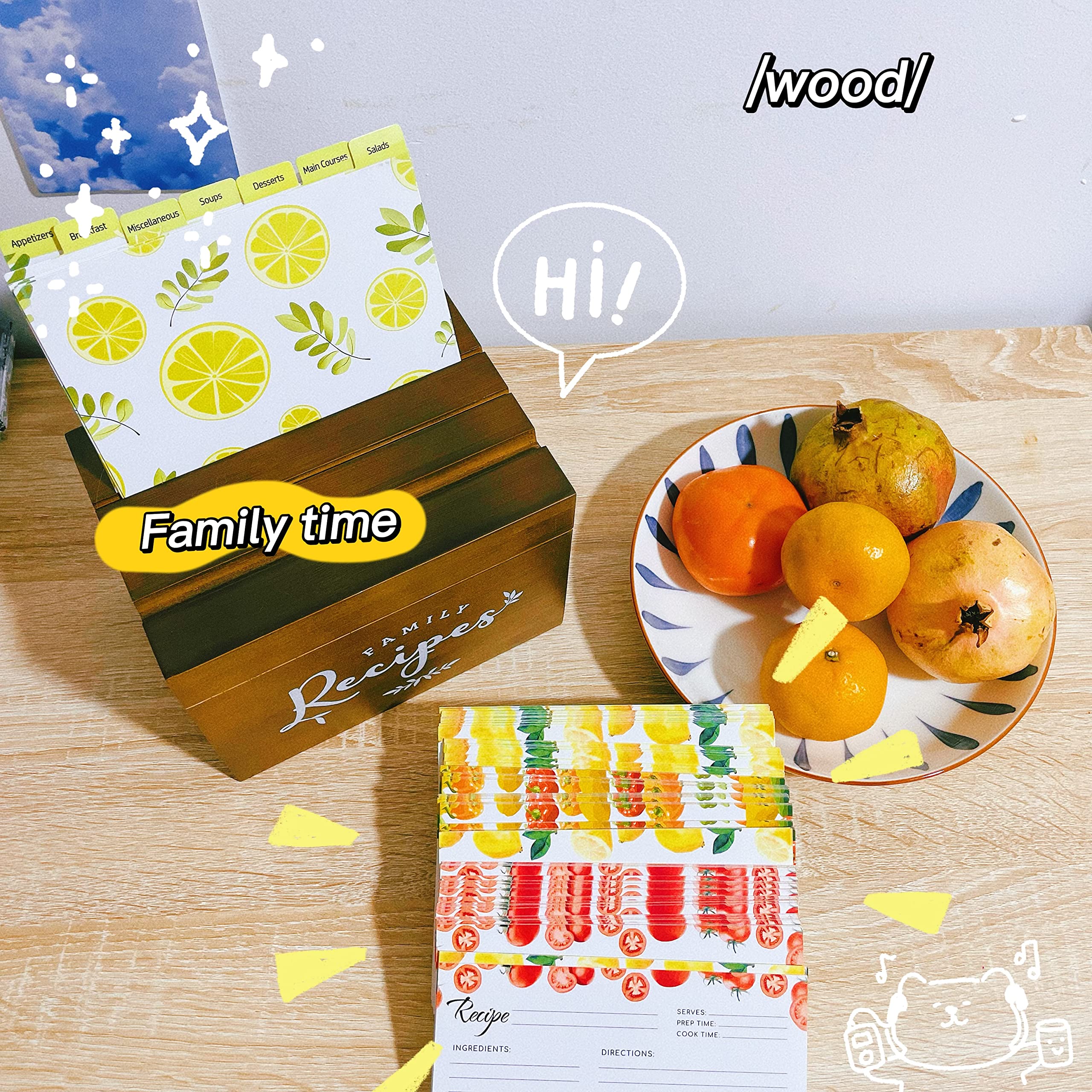 Lumicook Recipe Box With Cards And Dividers | Recipe Card Box Faux Leather Handle | 120 Recipe Cards And Box Set | Wooden Recipe