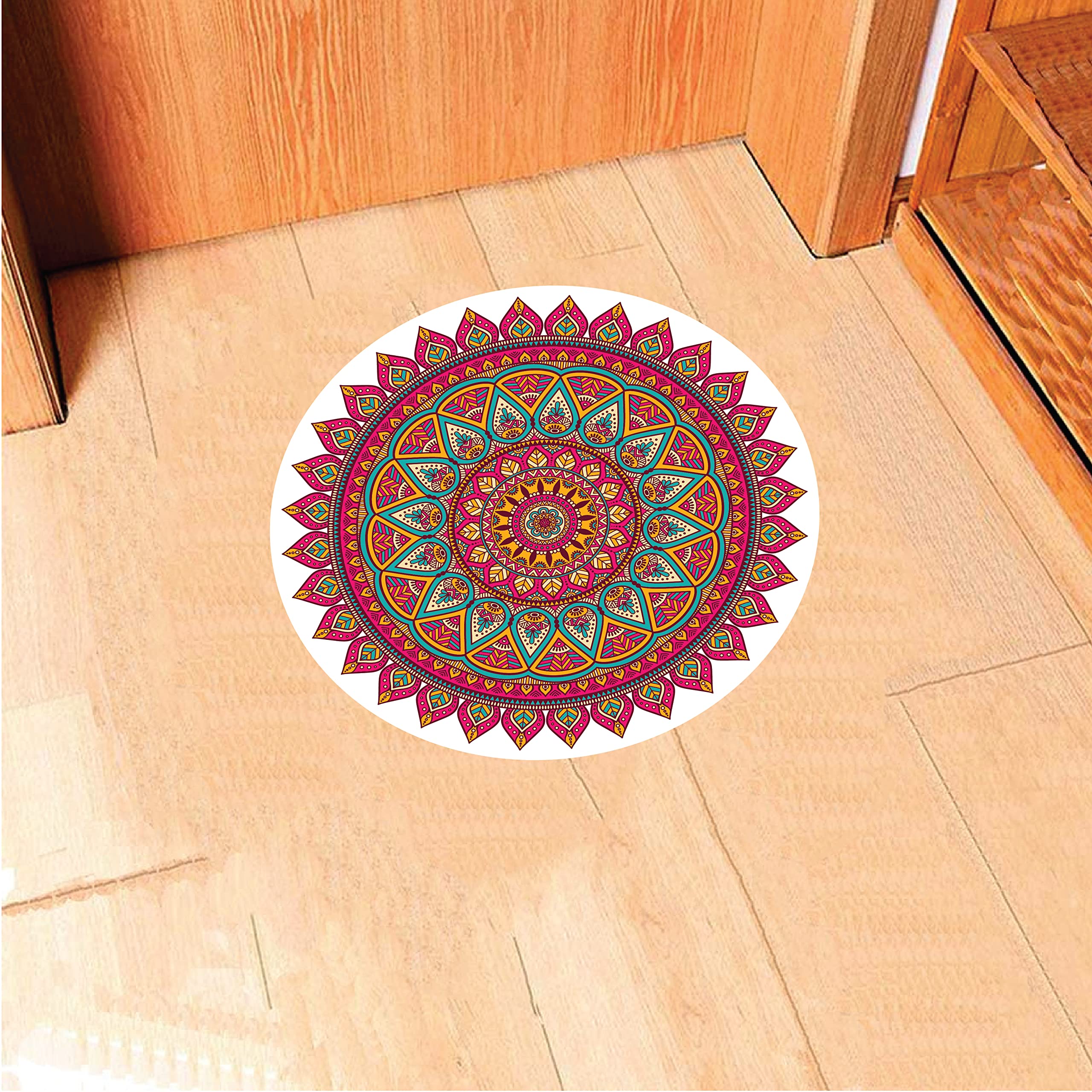 woopme Mandala Rangoli Floor Art Decor Diwali Sticker For Door Entrance Waterproof Printed Home Pooja Room Hall Multicoloured Pv