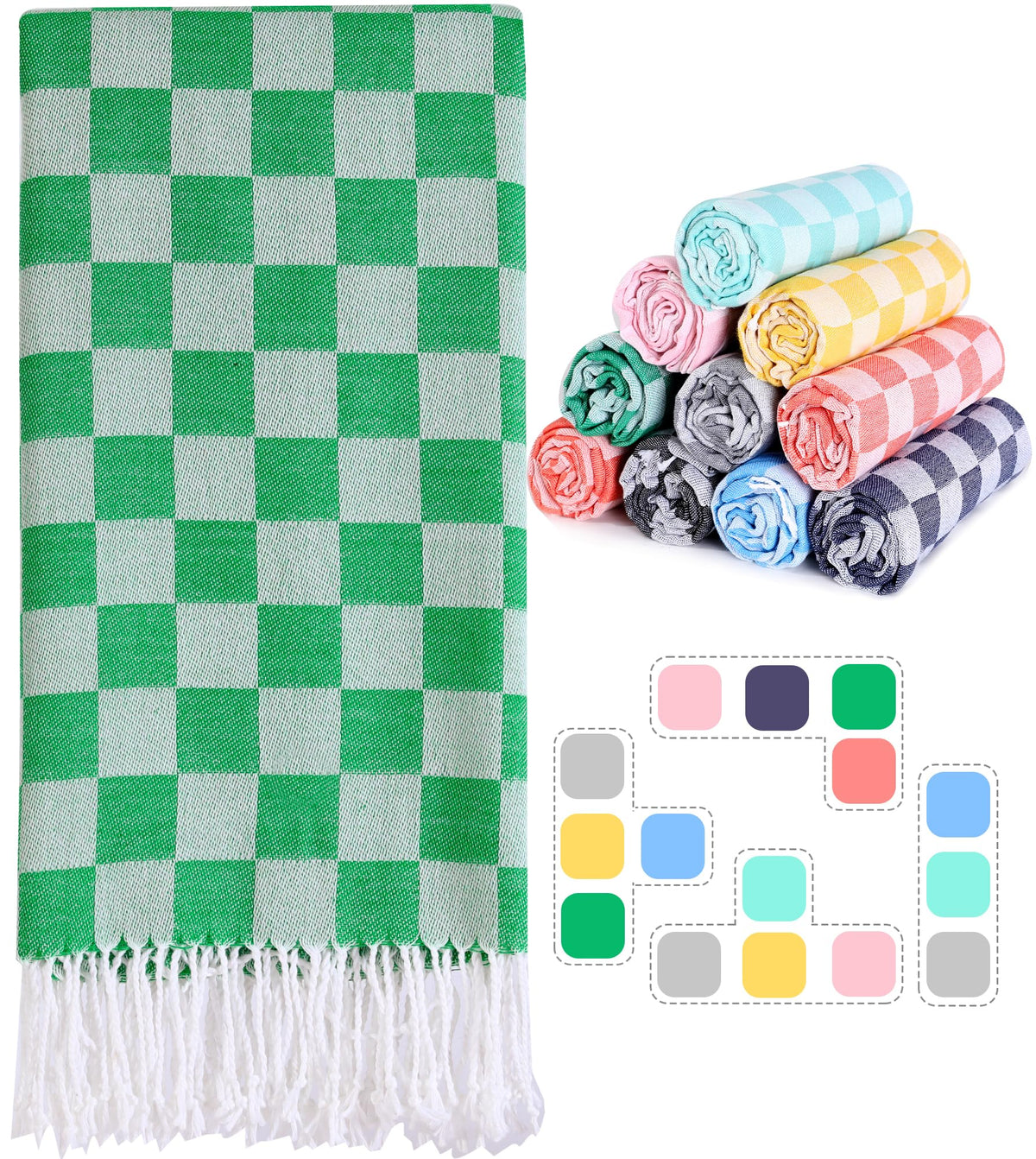 Checkered Plaid Cotton Turkish Beach Towels Sandproof Quick Dry Thin Over Size 40 X 72 Toallas De Playa Organic Blanket Mat Crui