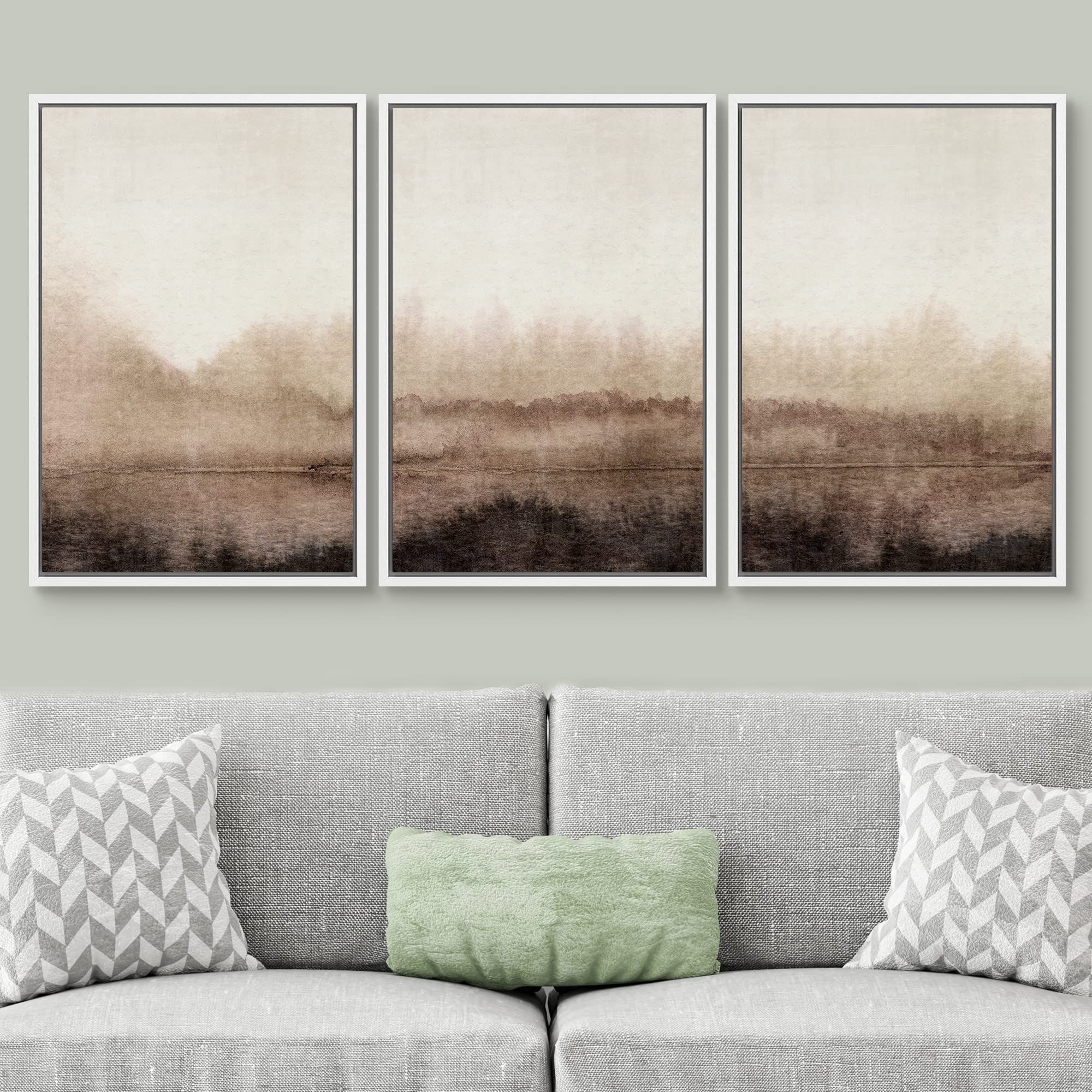 Signwin Framed Canvas Print Wall Art Set Pastel Watercolor Brown Landscape Nature Wilderness Illustrations Modern Art Decorative