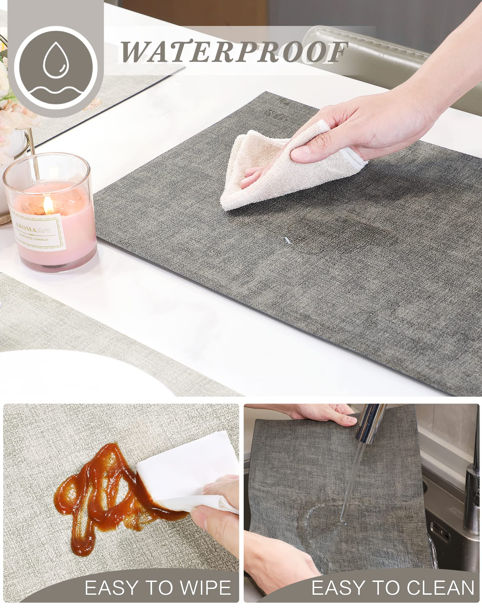 SUEH DESIGN Leather Placemats Set of 6 Reversible Table Mats Heat Resistant Waterproof No-Slip Place Mats for Dining Table Kitchen Parties