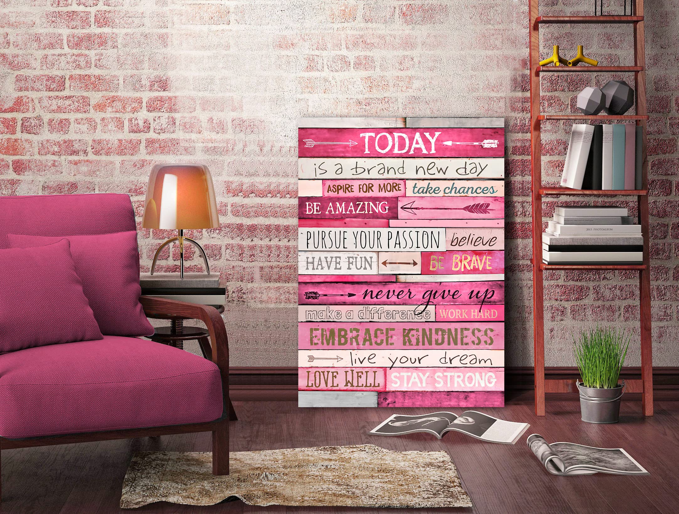 THRLVEART Inspirational Wall Decor for Office - Pink Bedroom Wall Art - Motivational Large Canvas Wall Art Ready to Hang Size 36'' W x 24'' H