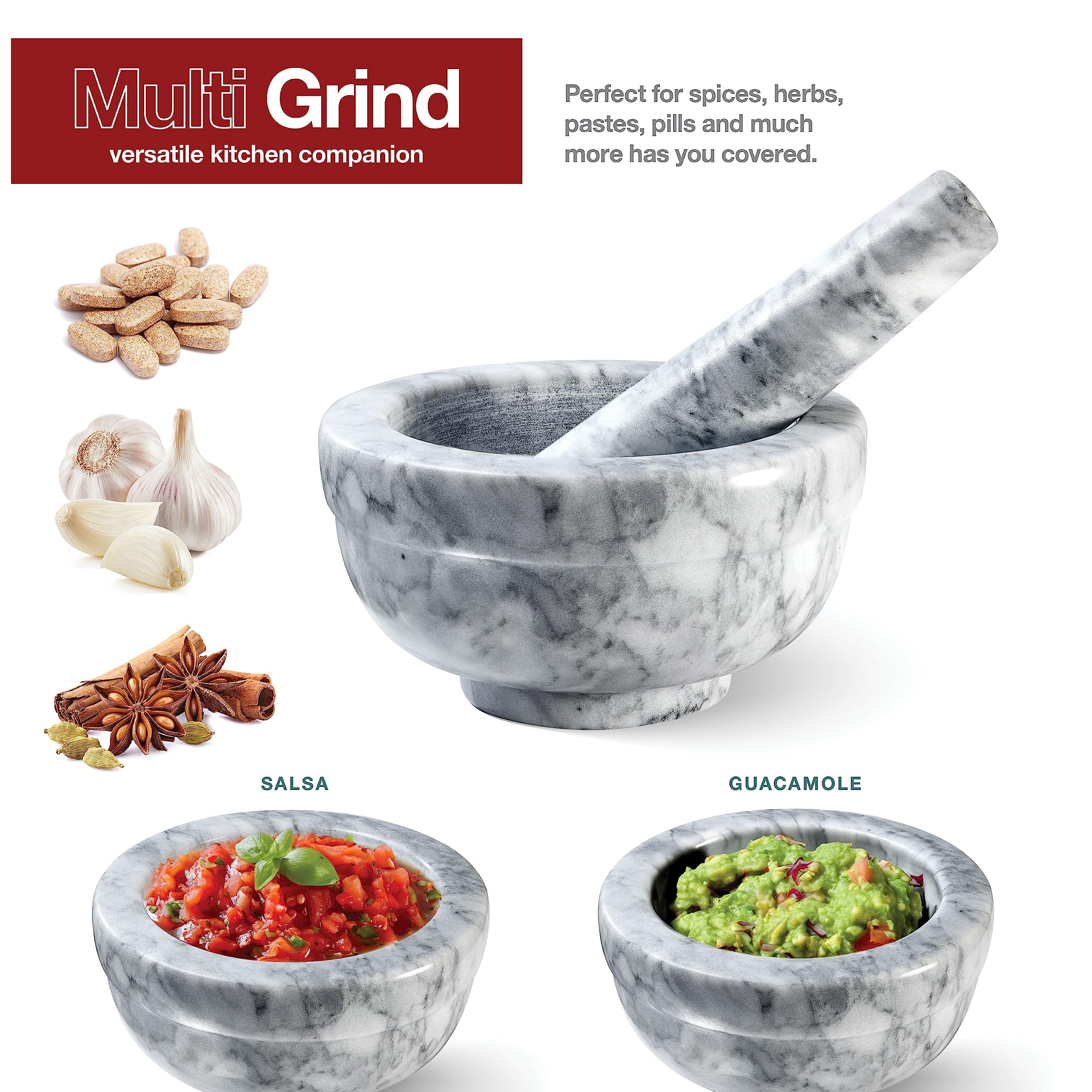 Sagler Mortar And Pestle Set - Small Grinding Bowl Container For Guacamole, Spices, Salsa, Pesto, Herbs - Best Mortar And Pestle