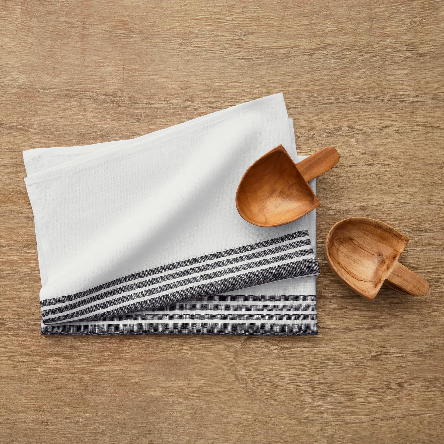 Solino Home Linen Kitchen Towels Set Of 2 - Black And White 17 X 26 Inch - 100% Pure Linen Farmhouse Kitchen/Tea Towels- Machine