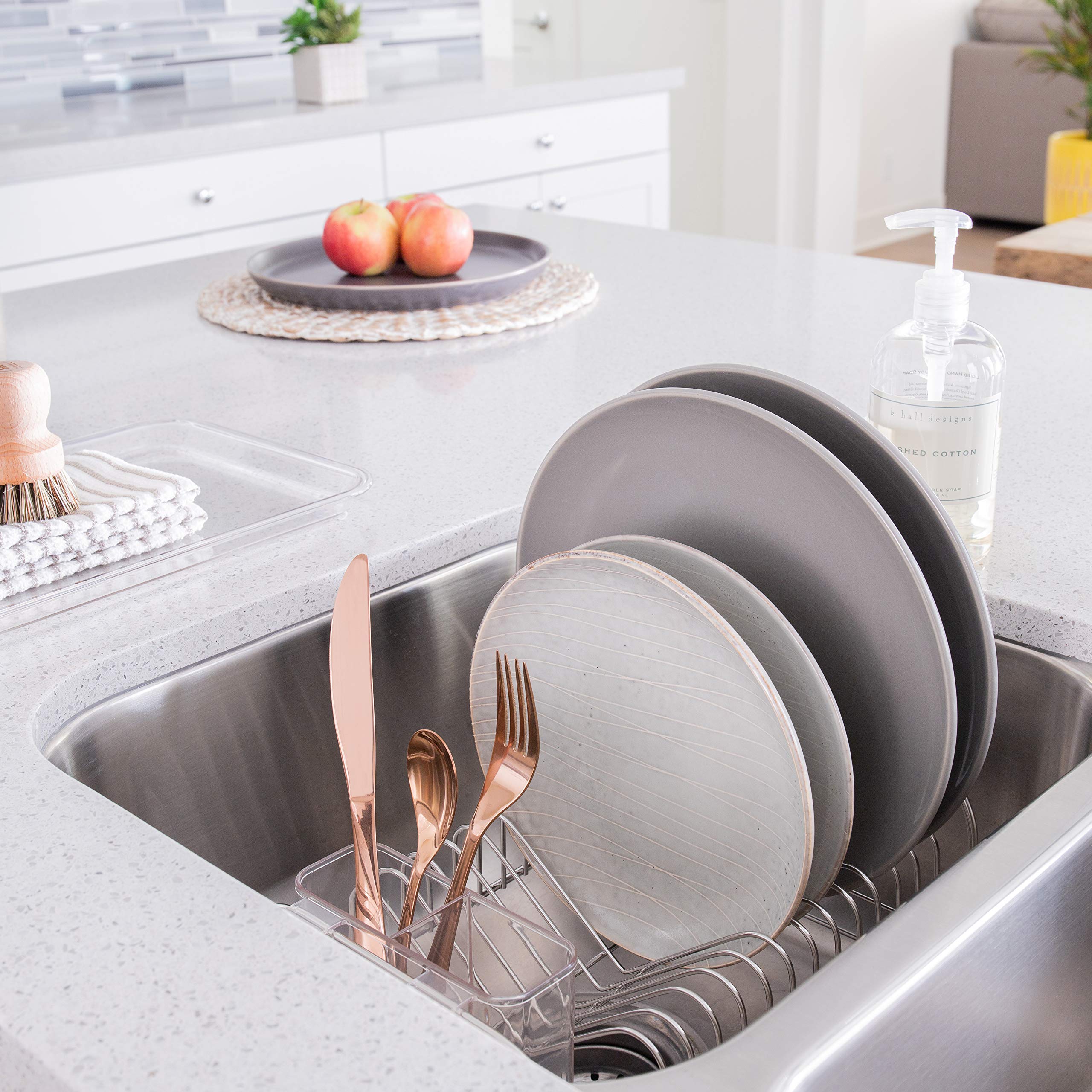 Better Houseware Stainless Steel Dish Drainer With Clear Plastic Tray And Cutlery Holder, Compact Space-Saving - Holds Up To 12