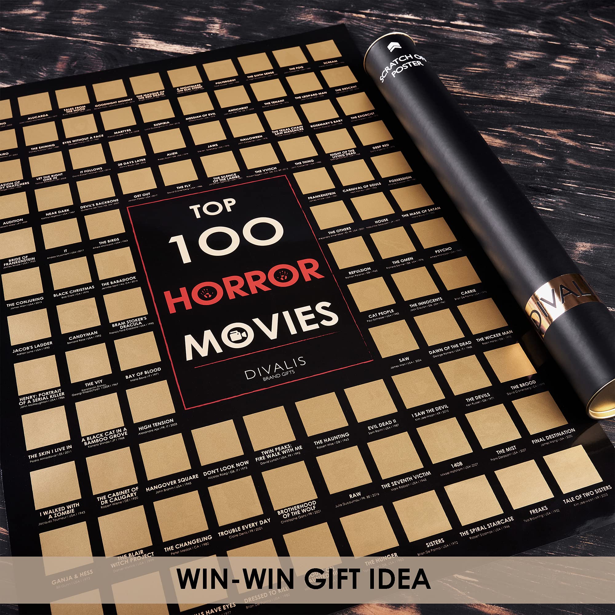 Top 100 Horror Movies Scratch Off Poster - Large Cinema Scratchable Poster - Horrors Of All Time Bucket List - Must See Movie Ch