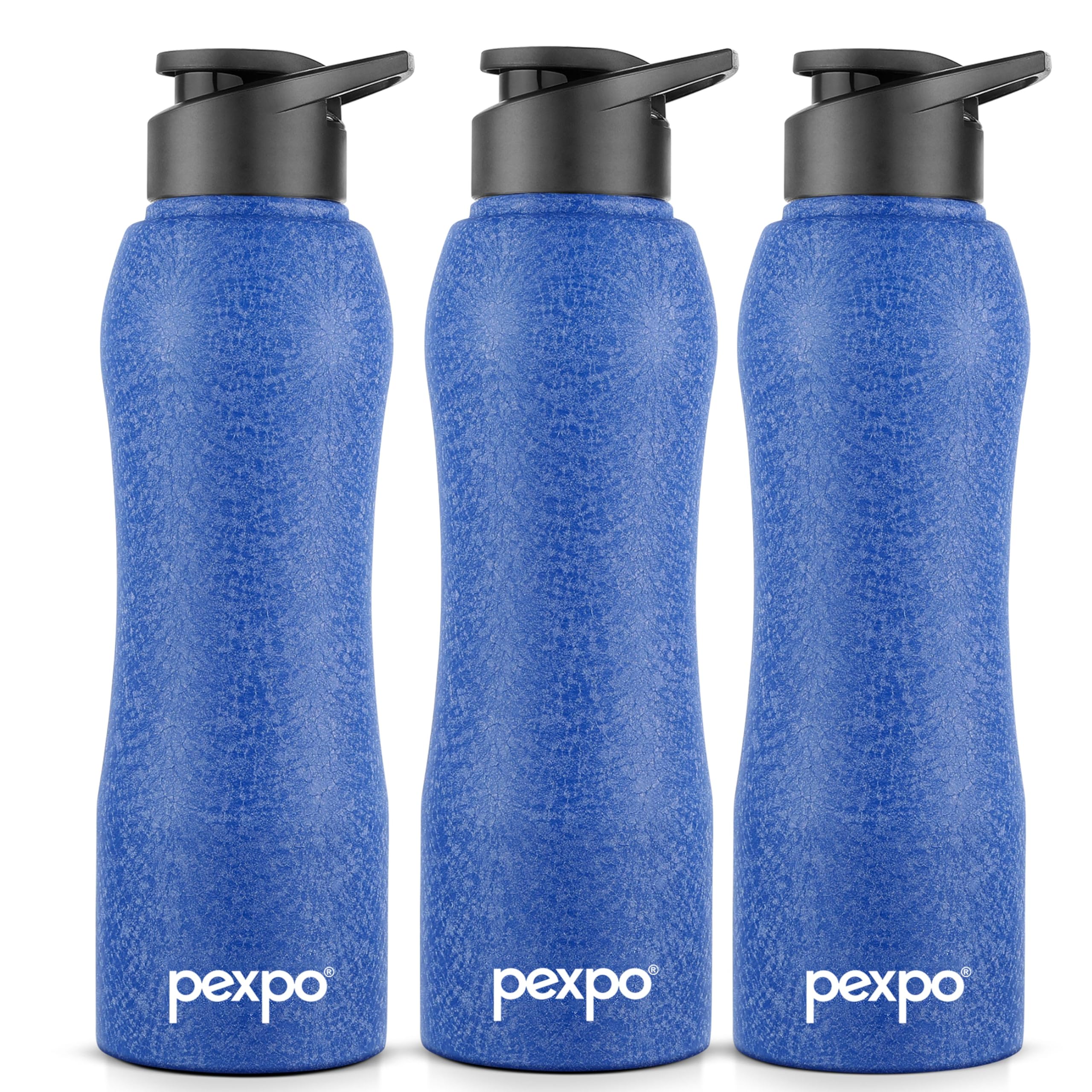 Pexpo Bistro Isi Certified Stainless Steel Fridge Cooling/Sports Sipper Water Bottle 1 Litre, Blue, Pack Of 3|Single Wall|Easy G
