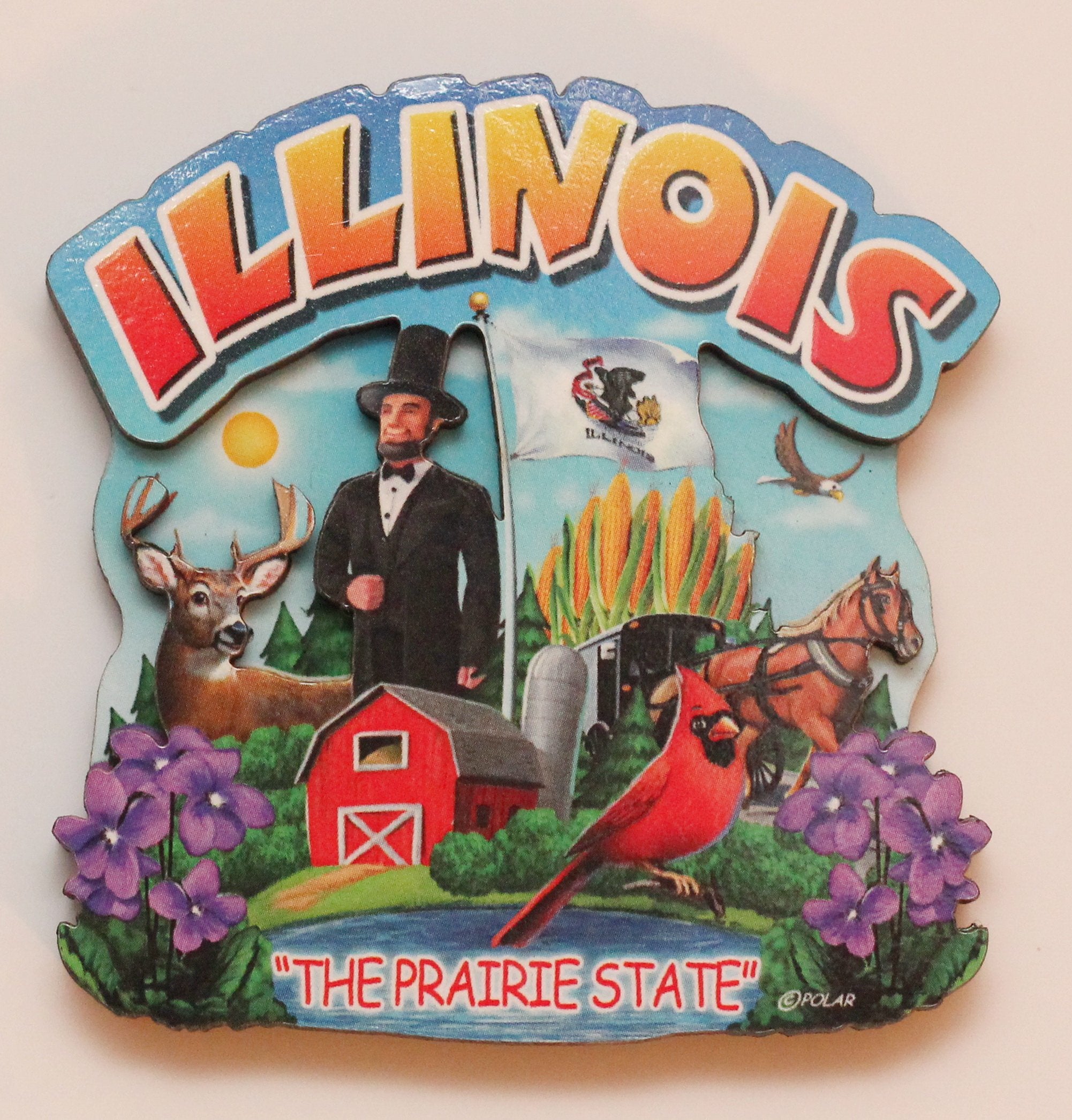 Illinois State Montage Wood Fridge Magnet 2