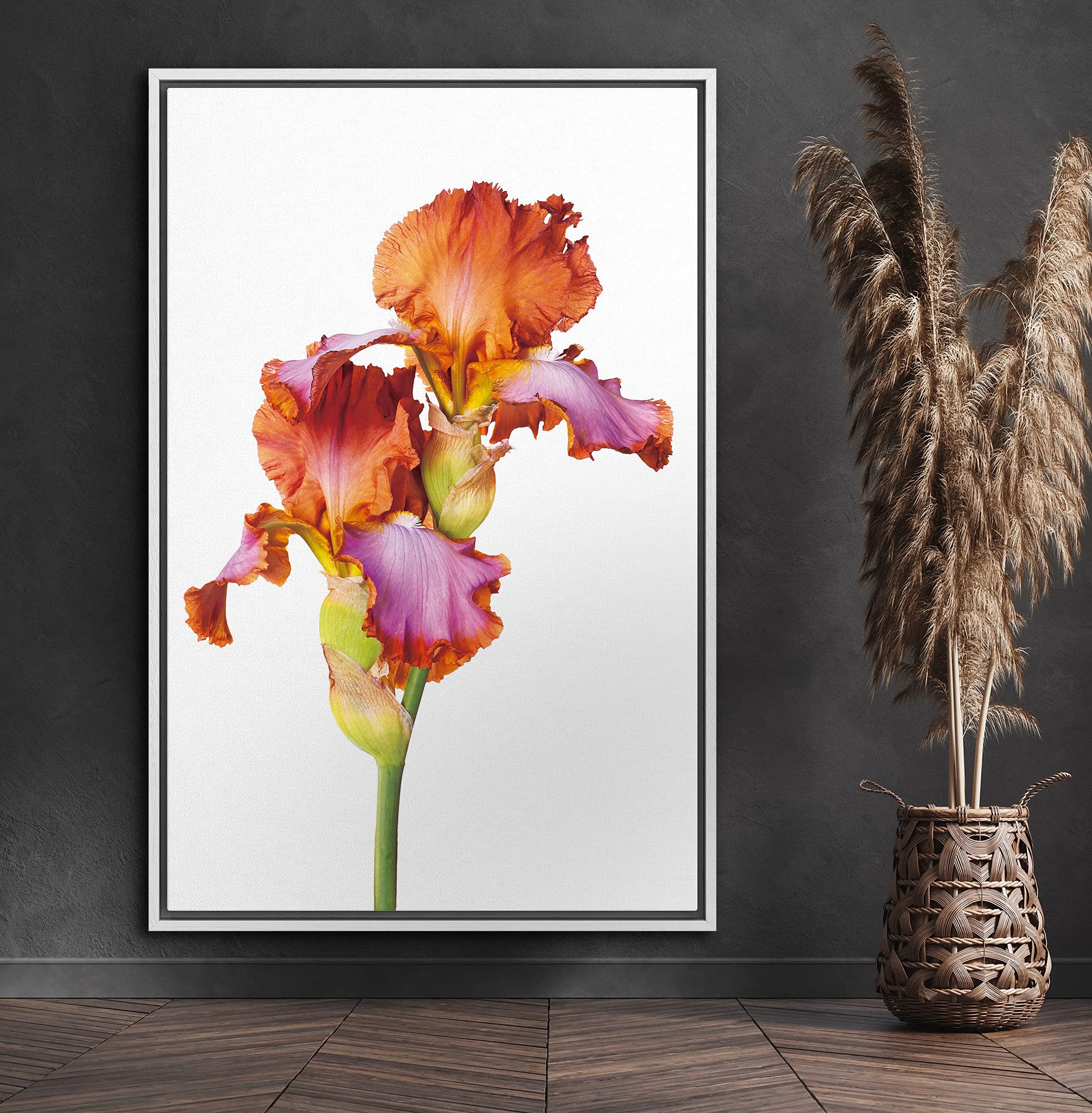 Signford Framed Canvas Print Wall Art Multicolor Neon Monkshood Flowers Botanical Plants Illustrations Realism Contemporary Clos