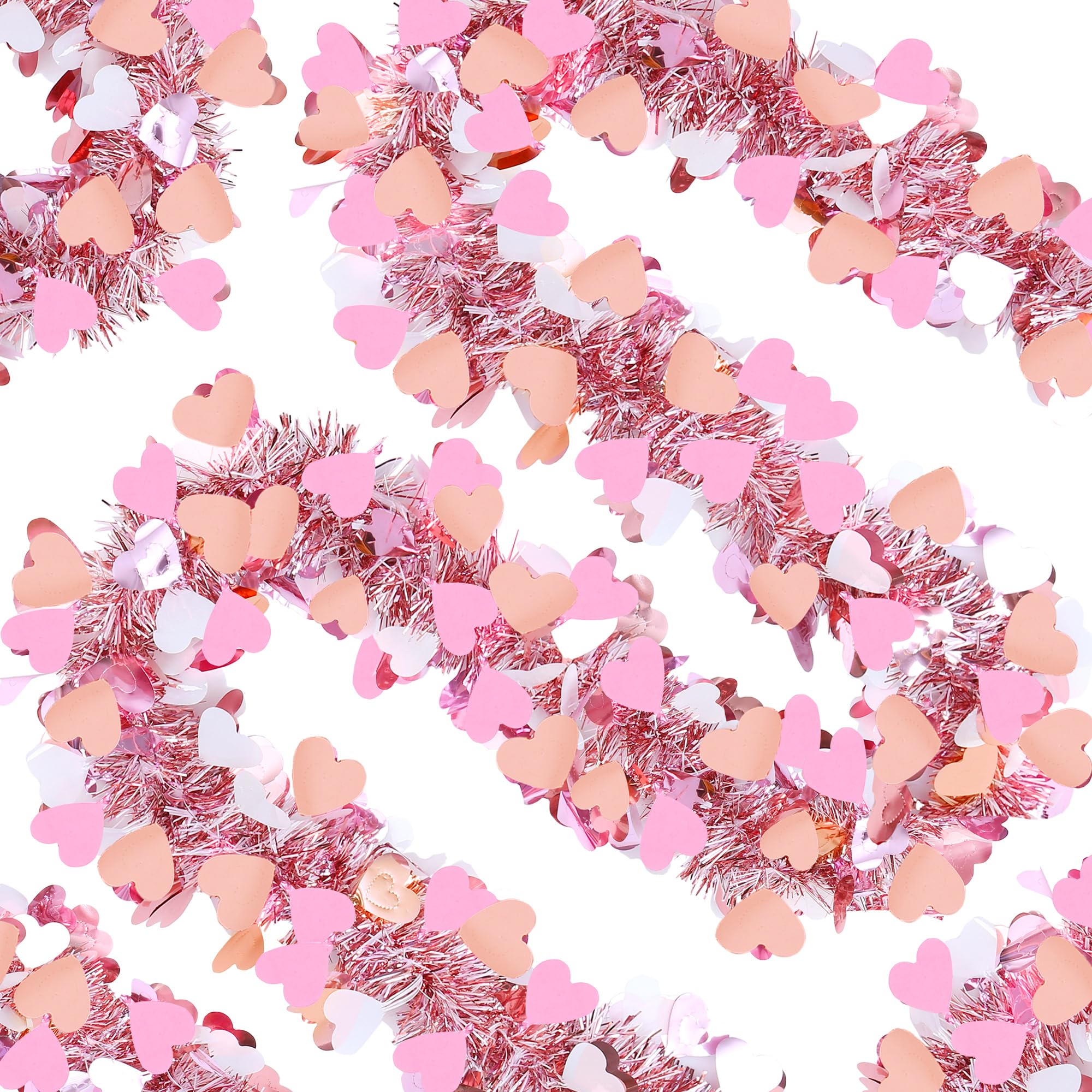 Sggvecsy 49.2Ft Valentines Day Heart Tinsel Garland Pink White Metallic Twist Garland Shining Ceiling Hanging Decorations for Va