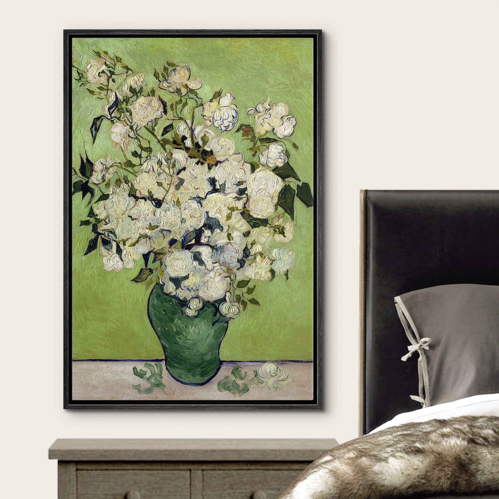 Wall26 Framed Canvas Print Wall Art Irises & Roses By Master Artist Vincent Van Gogh Nature Wilderness Illustrations Fine Art Re