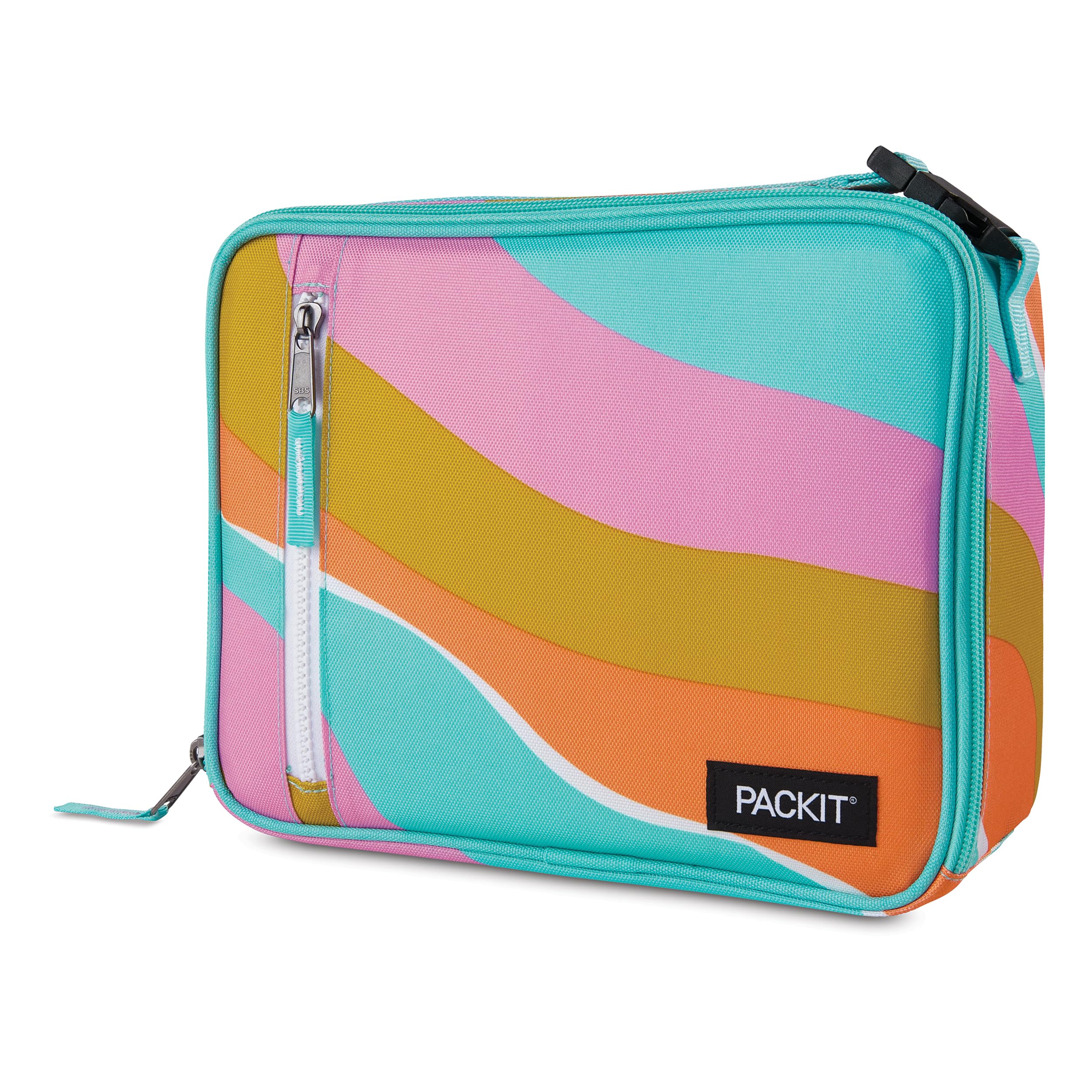 PackIt Freezable Classic Lunch Box, Retro Wave, Built with ECOFREEZE Technology, Fully Freezable, Collapsible, Reusable, With Zi