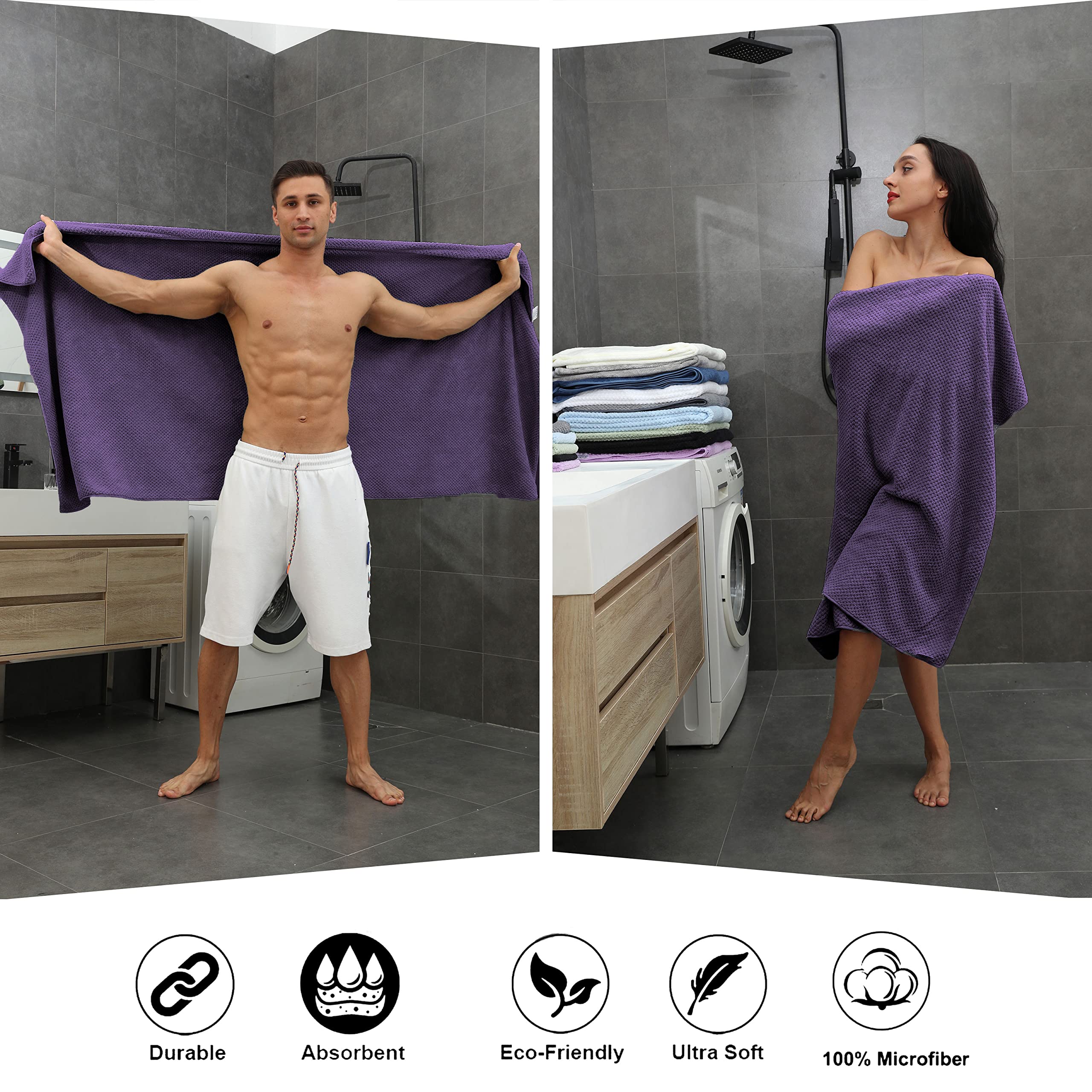 Extra Large Bath Towel Sheet Set 35x70 Inches - Oversized Bath Towels Set Large Microfiber - Quick Dry Lightweight Super Soft Highly Absorbent Towel Set for Bathroom Pack of 4(Russian Violet)