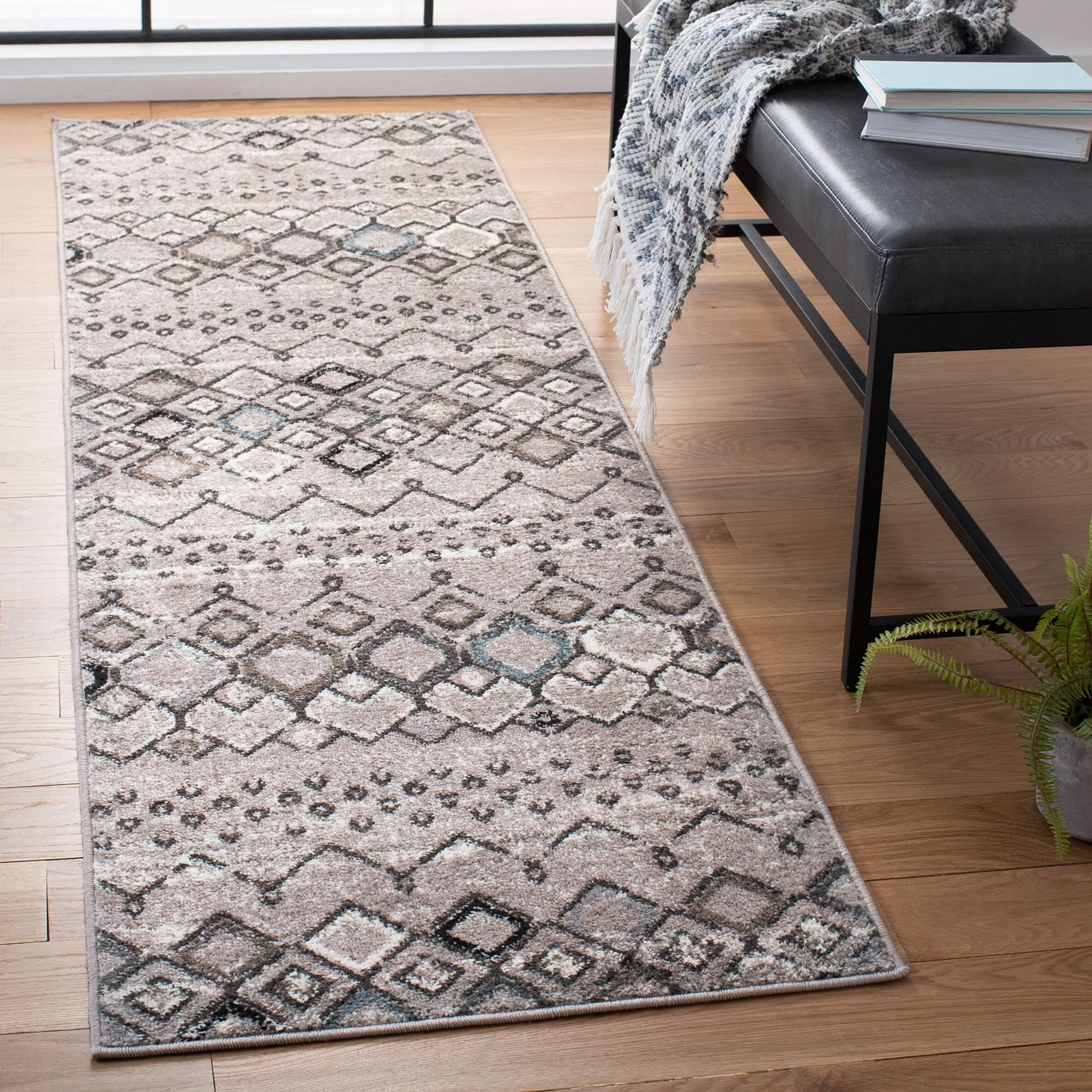 SAFAVIEH Amsterdam Collection Accent Rug - 23 x 4, Light Grey & Brown, Moroccan Boho Design, Non-Shedding & Easy Care, Ideal f