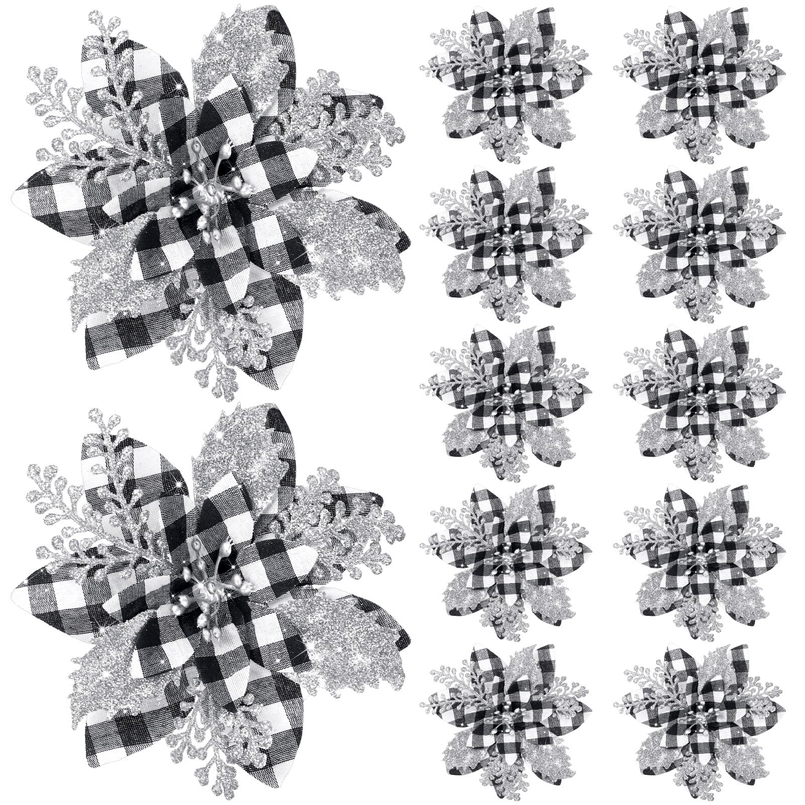 Canlierr 5.7 Inch Artificial Poinsettias Christmas Glitter Flowers with Clips Xmas Tree Flower Ornament Poinsettias Decor (Royal