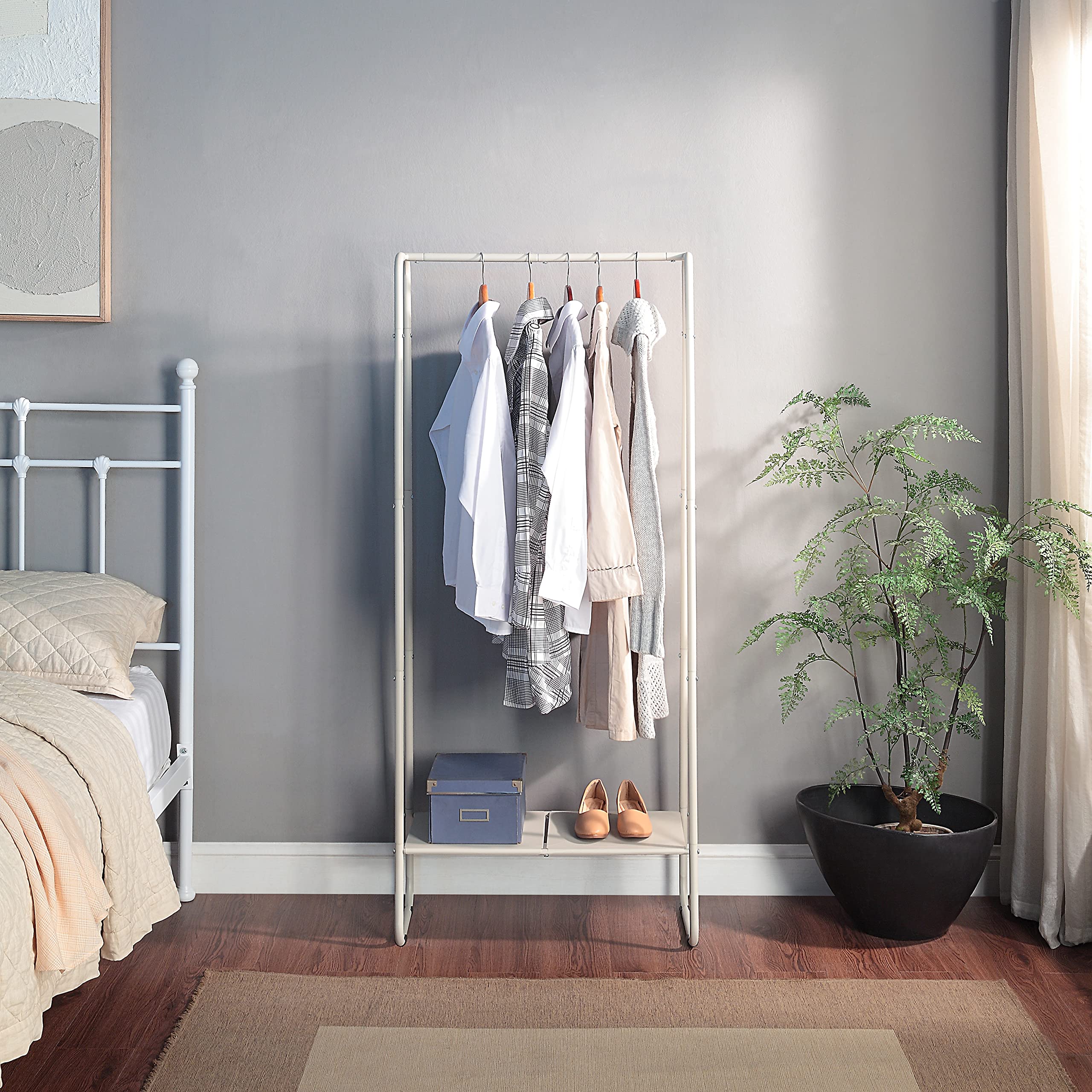 Sunnypoint Freestanding Clothes Garment Rack, Organizer Closet (Wht)