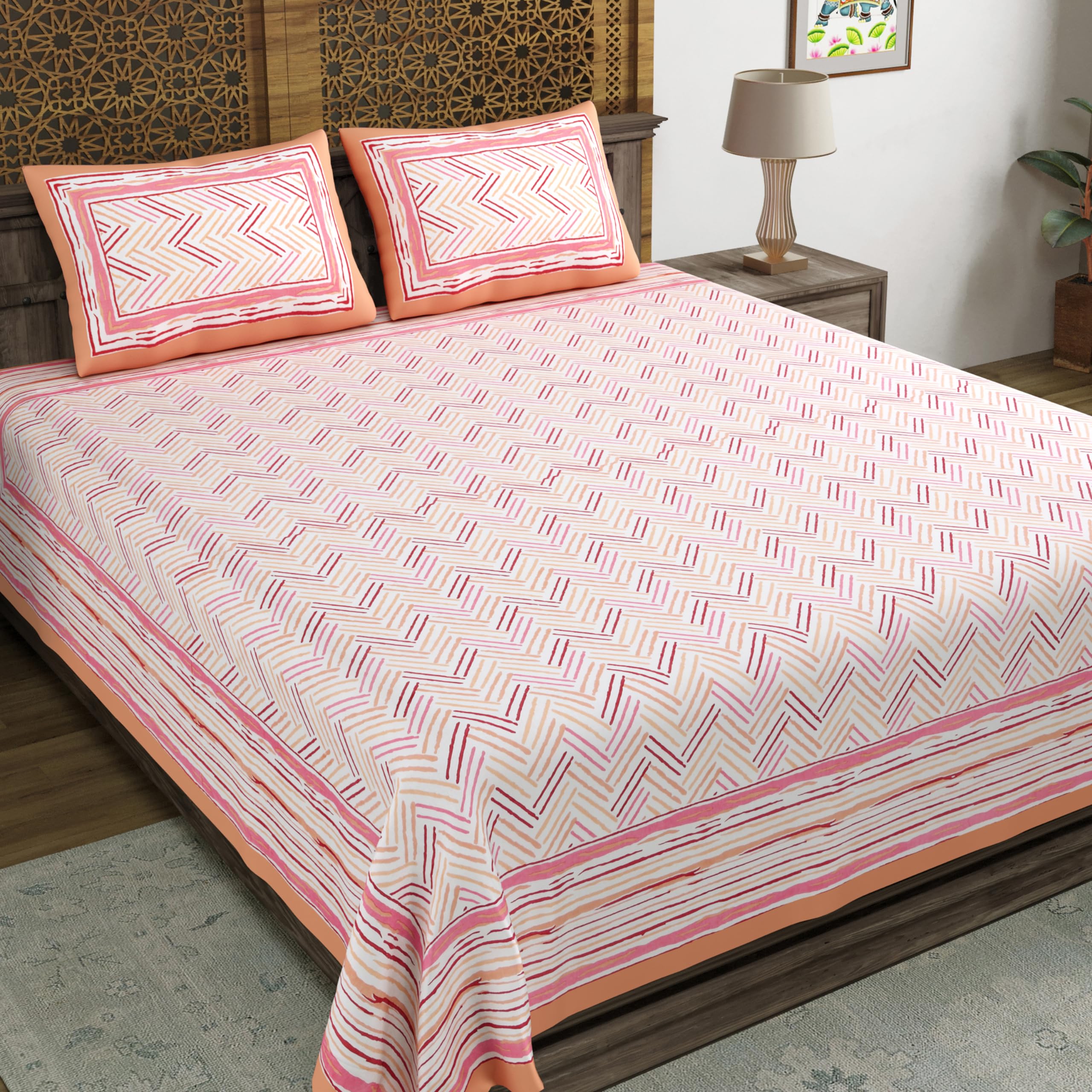 Blocks Of India Hand Block Printed 200 Tc Cotton Super King Size Bedsheet(106 X 106) (Multi 12)