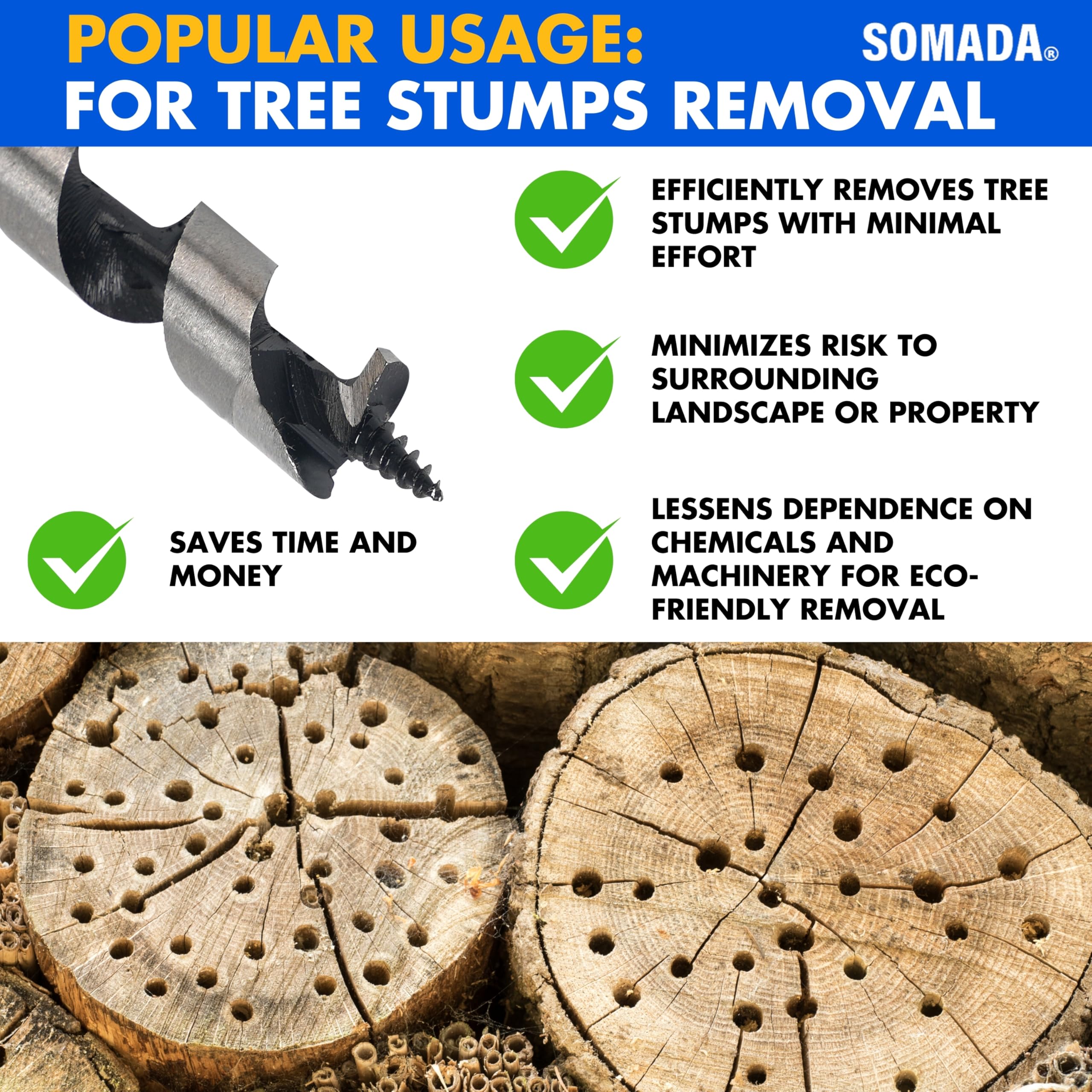 Somada 1-Inch X 8-Inch Auger Drill Bit For Wood, Hex Shank 716-Inch, Ship Auger Long Drill Bit For Soft And Hard Wood, Plastic,