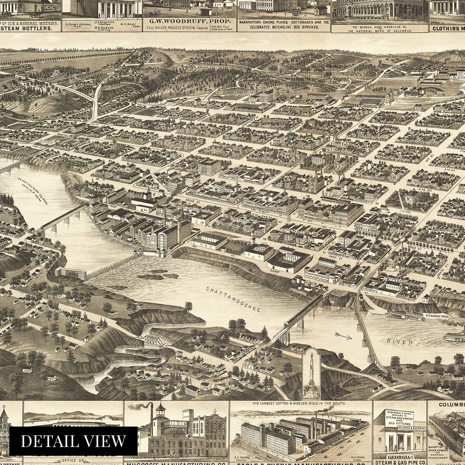Historix Vintage 1886 Columbus Georgia Map - 24X36 Inch Vintage Columbus Georgia Wall Art - History Map Of Columbus Ga Poster -