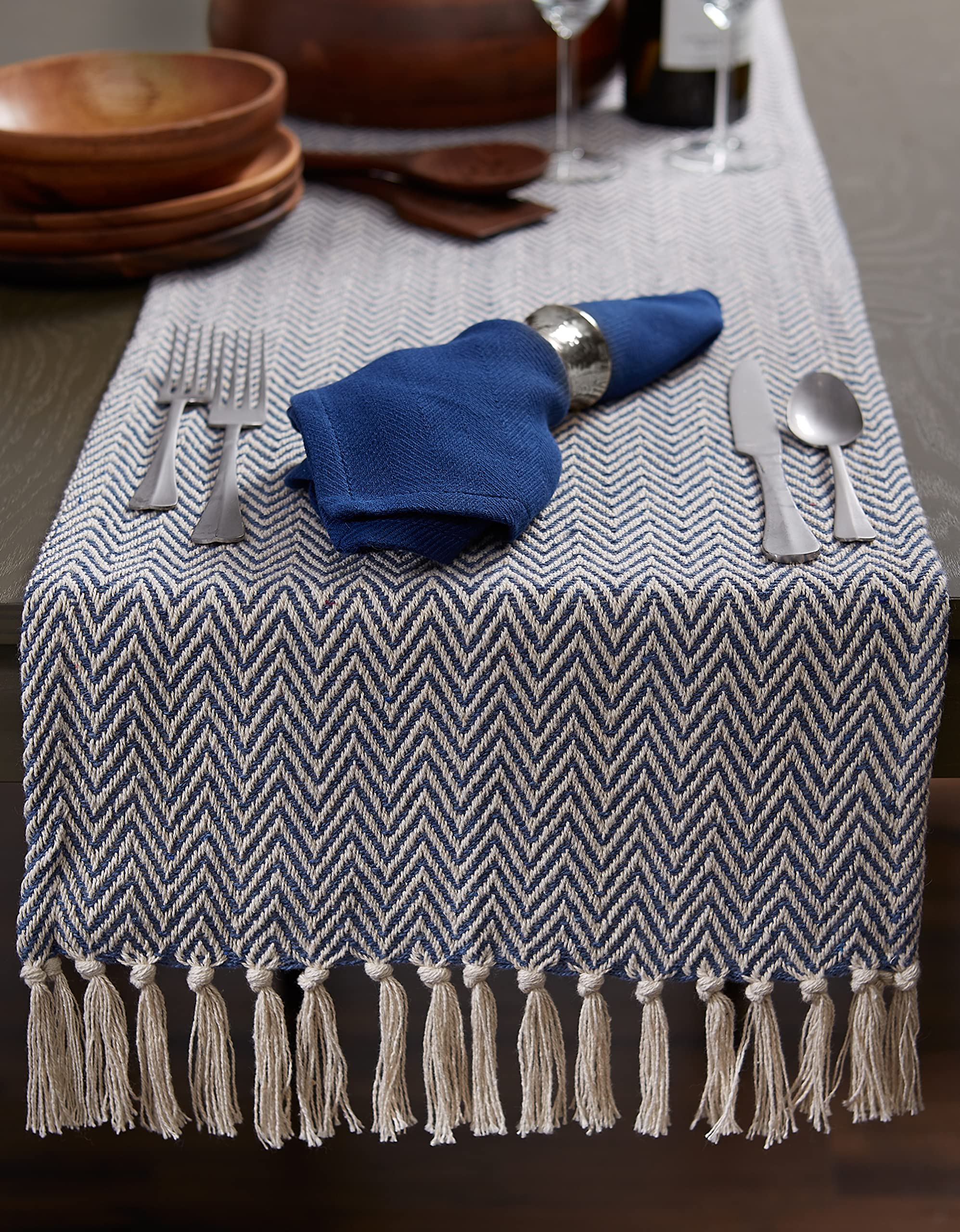 Dii Woven Basic Tabletop Collection, Chevron Table Runner, 15X108, French Blue