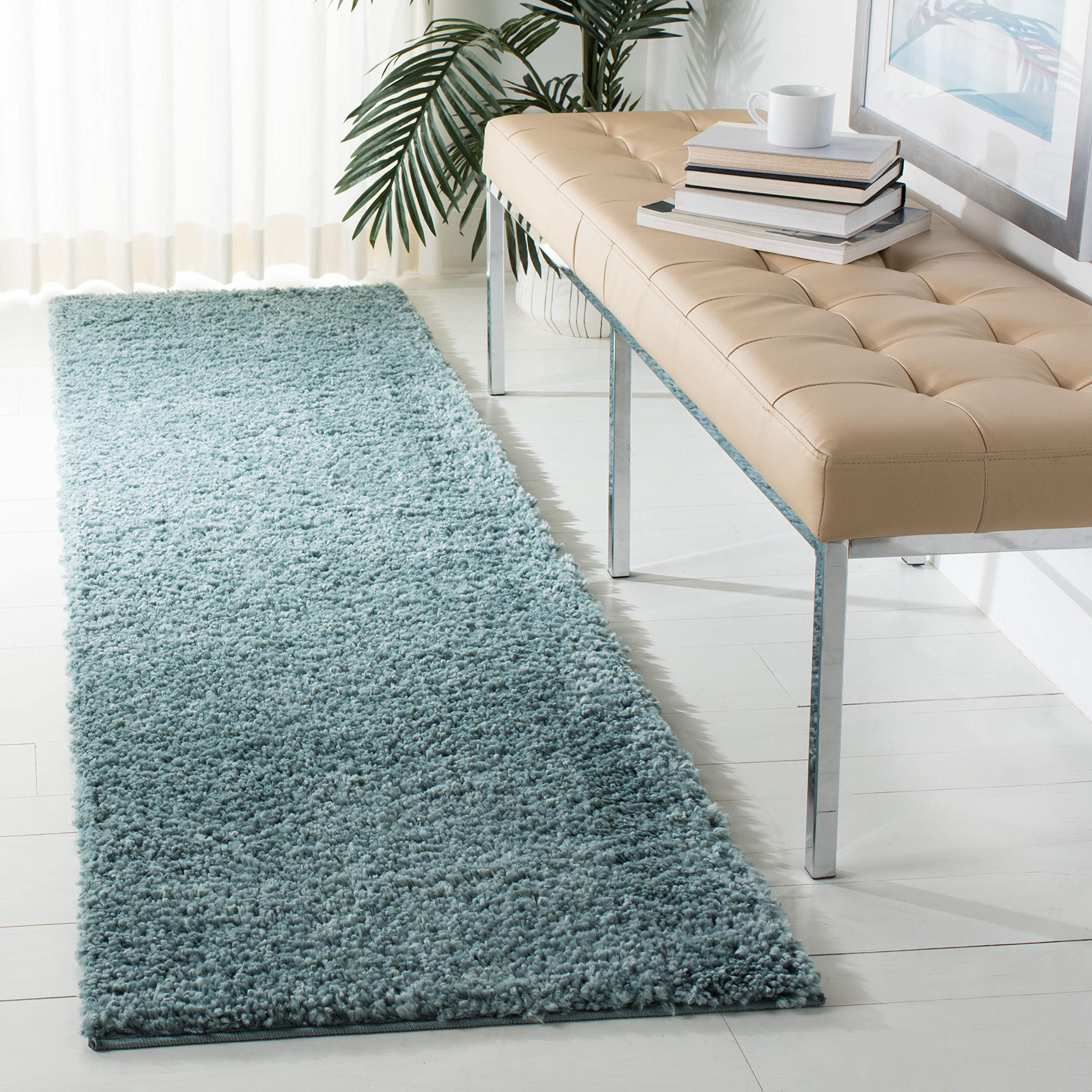 SAFAVIEH August Shag Collection Runner - 23 x 14, Aqua, Solid Design, Non-Shedding & Easy Care, 1.2-inch Thick, Ideal for The 