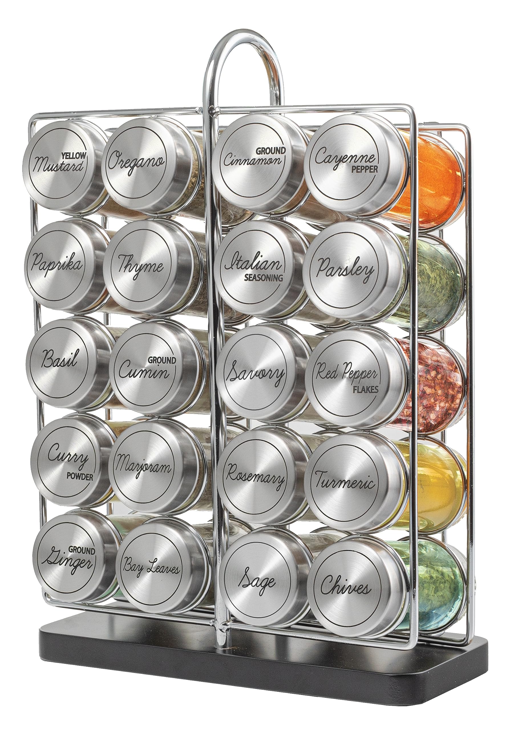 Orii 20 Jar Spice Rack Stainless Steel Filled with Spices - Standing Rack Shelf Holder & Countertop Spice Rack Tower Organizer f