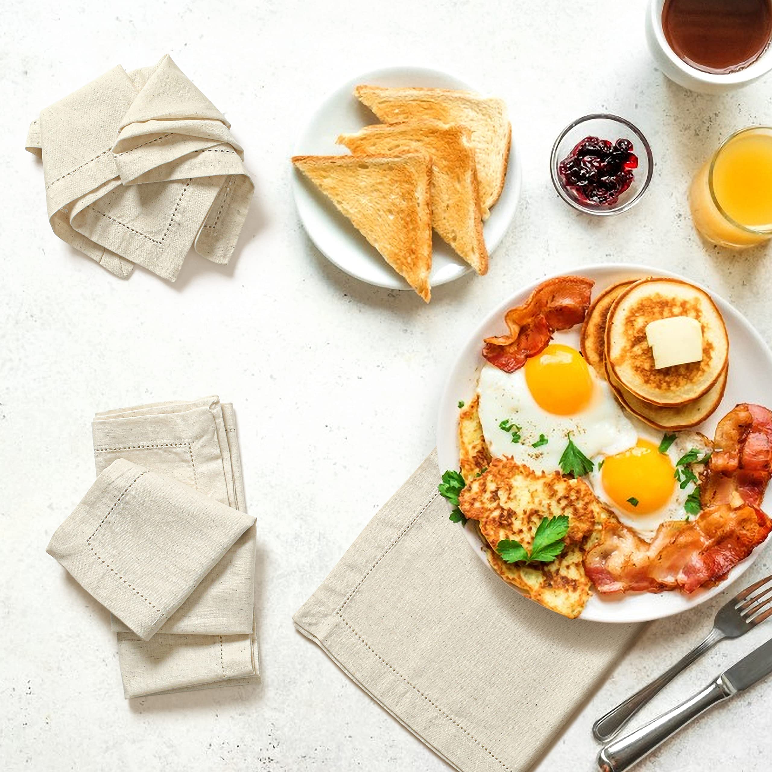 12-Pack Hemstitched Dinner Napkins Oversized 20X20 - Flax-Cotton Fabric Tailored With Mitered Corner - Ideal For Events And Regu