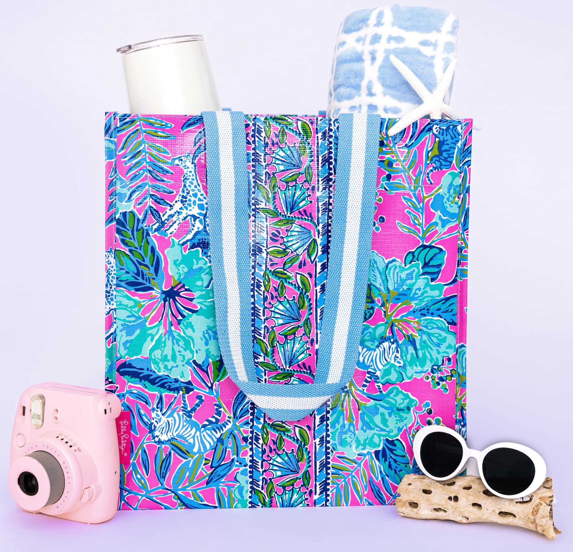 Lilly Pulitzer Market Shopper Bag, Reusable Grocery Tote, Shoulder Bag For Produce Or Travel, Lil Earned Stripes