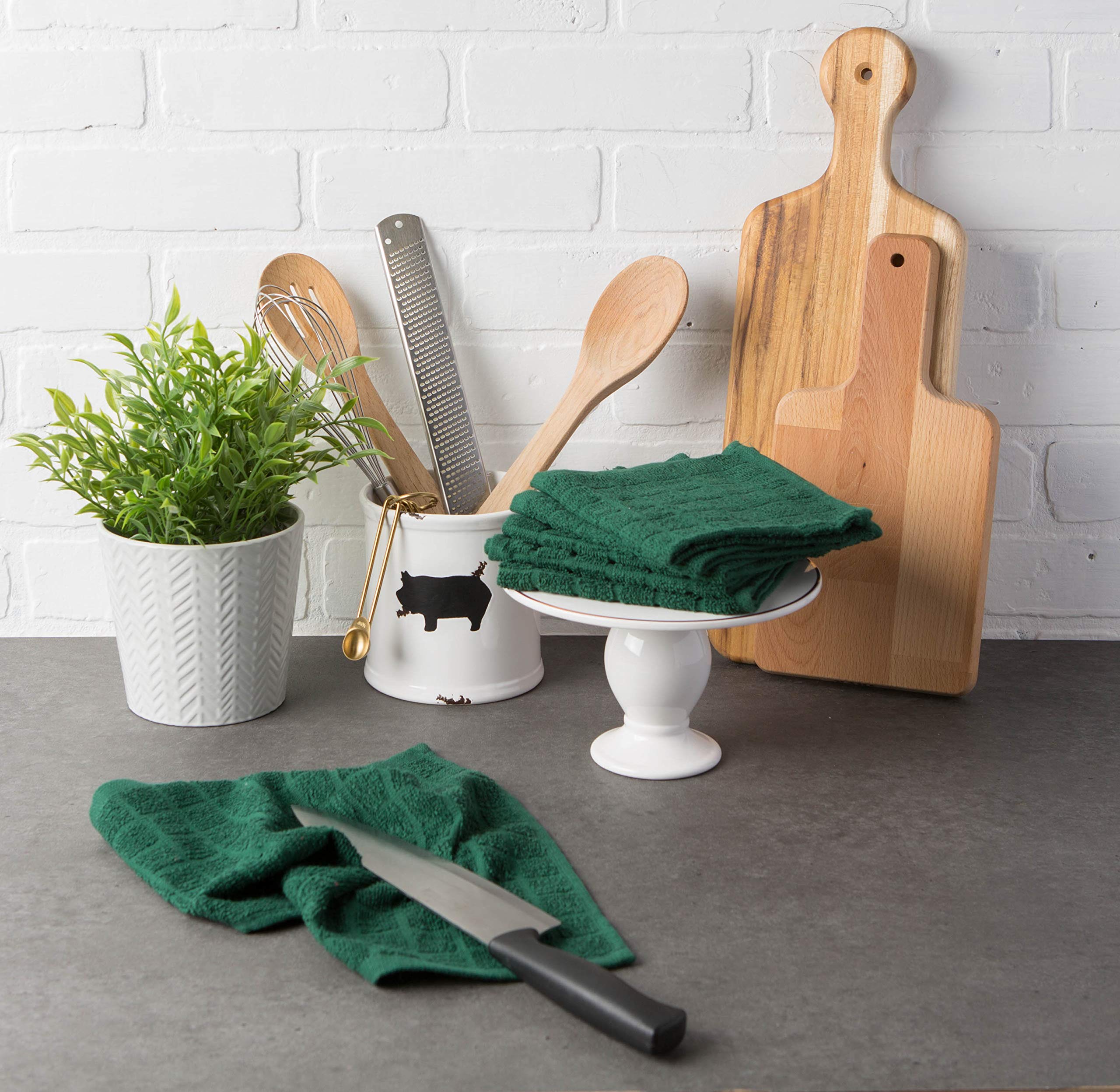 DII Basic Terry Collection Solid Windowpane Dishcloth Set  12x12  Dark Green  6 Piece