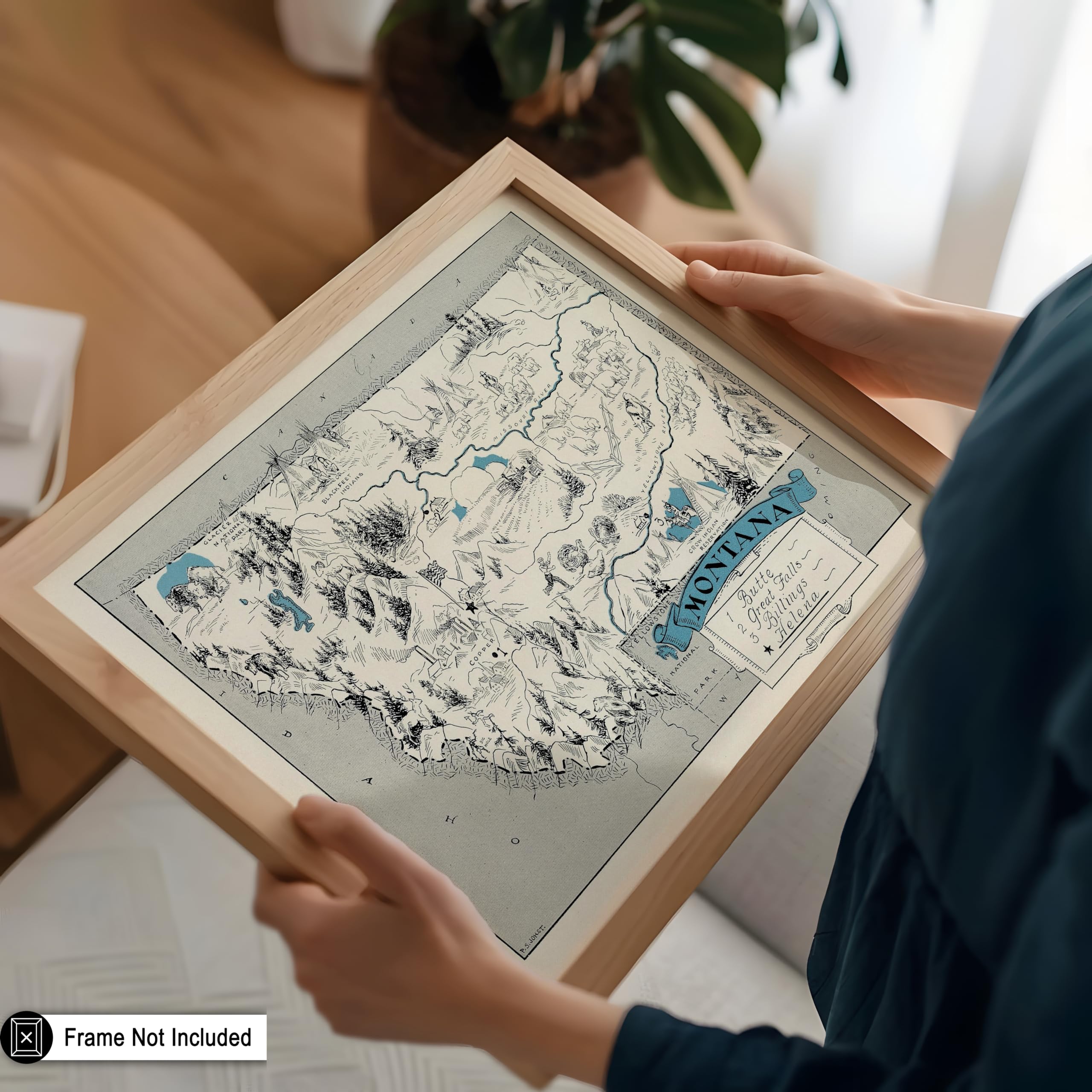 Poster Master Retro Montana Map Art - 8X10 Unframed Poster - Wall Decoration For Classroom, Office, Dorm - Gift For Teacher, Stu