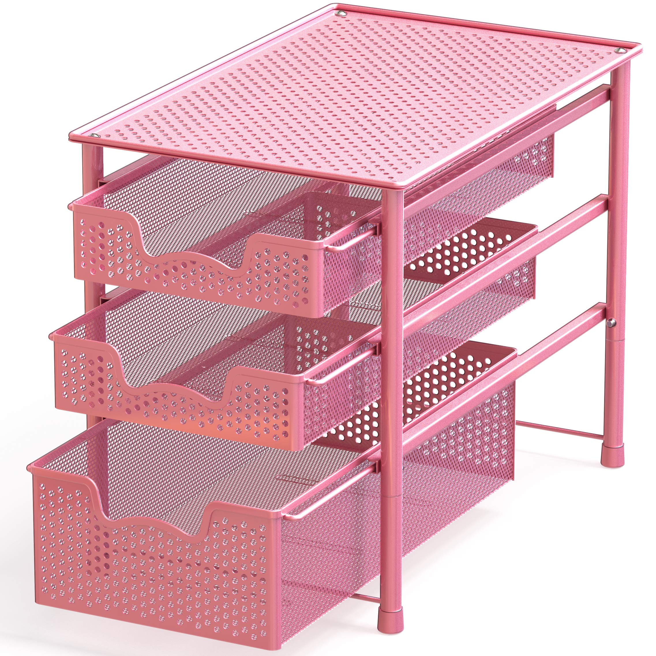 Simple Houseware Stackable 3 Tier Sliding Basket Organizer Drawer, Pink