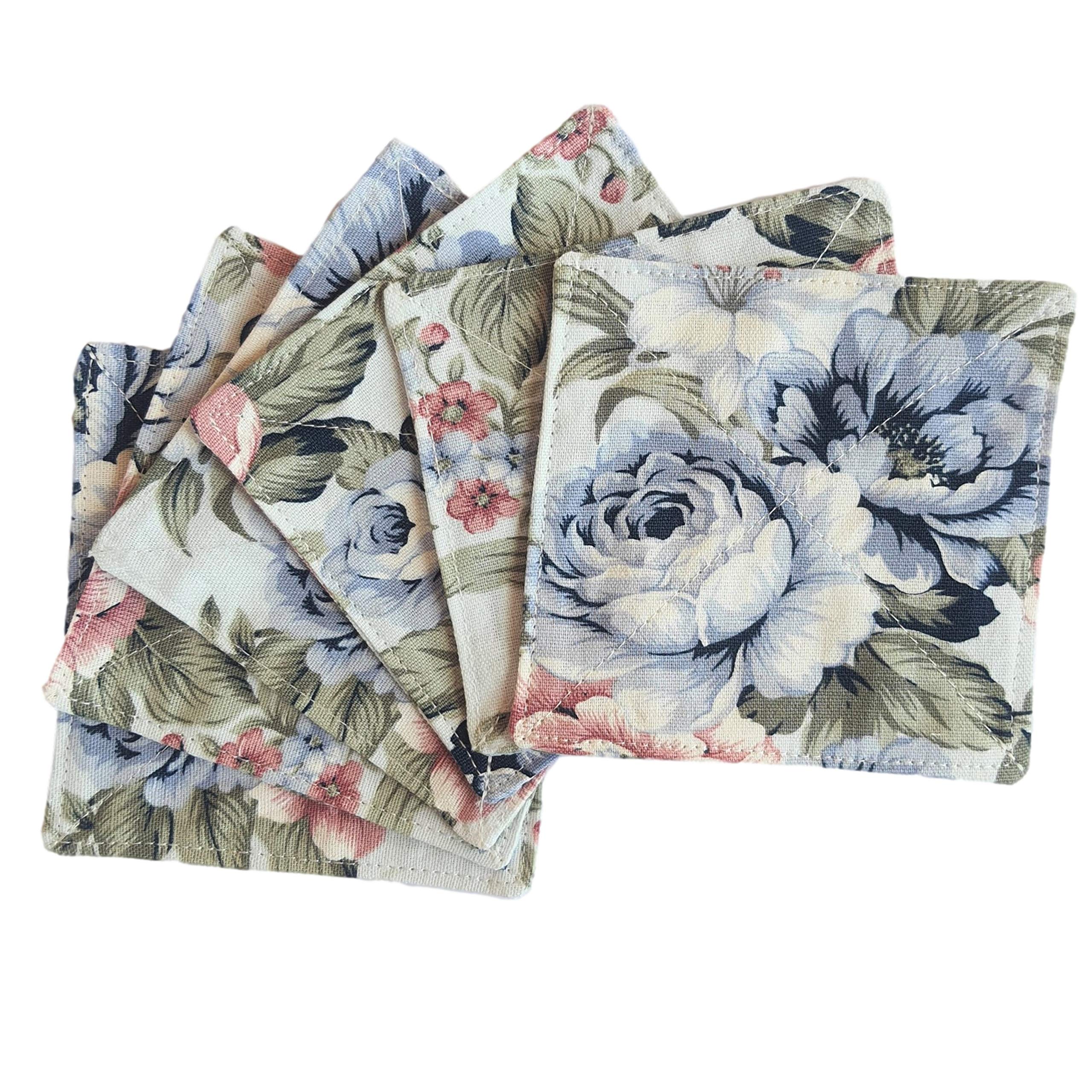 Cushystore Canvas Floral 2 Layers Coasters Saucers Absorbant Mat Pad Floral Botanical Style Fabric Quilted For Glass Cup Drinkin