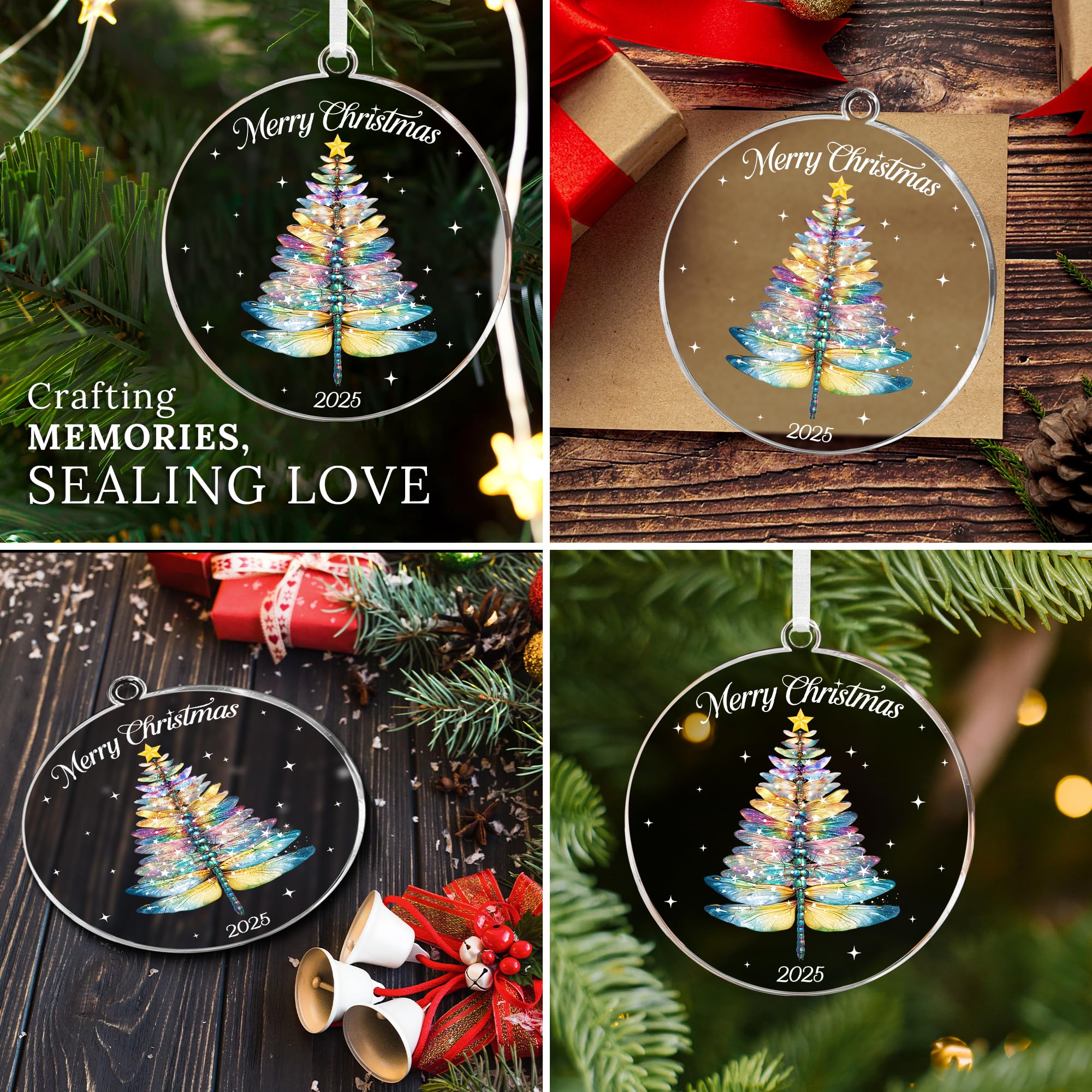 HEXMOZ Dragonfly Christmas Ornament 2025 - Dragon Fly Ornaments for Christmas Tree - Dragonfly Gifts for Women and Men - Acrylic