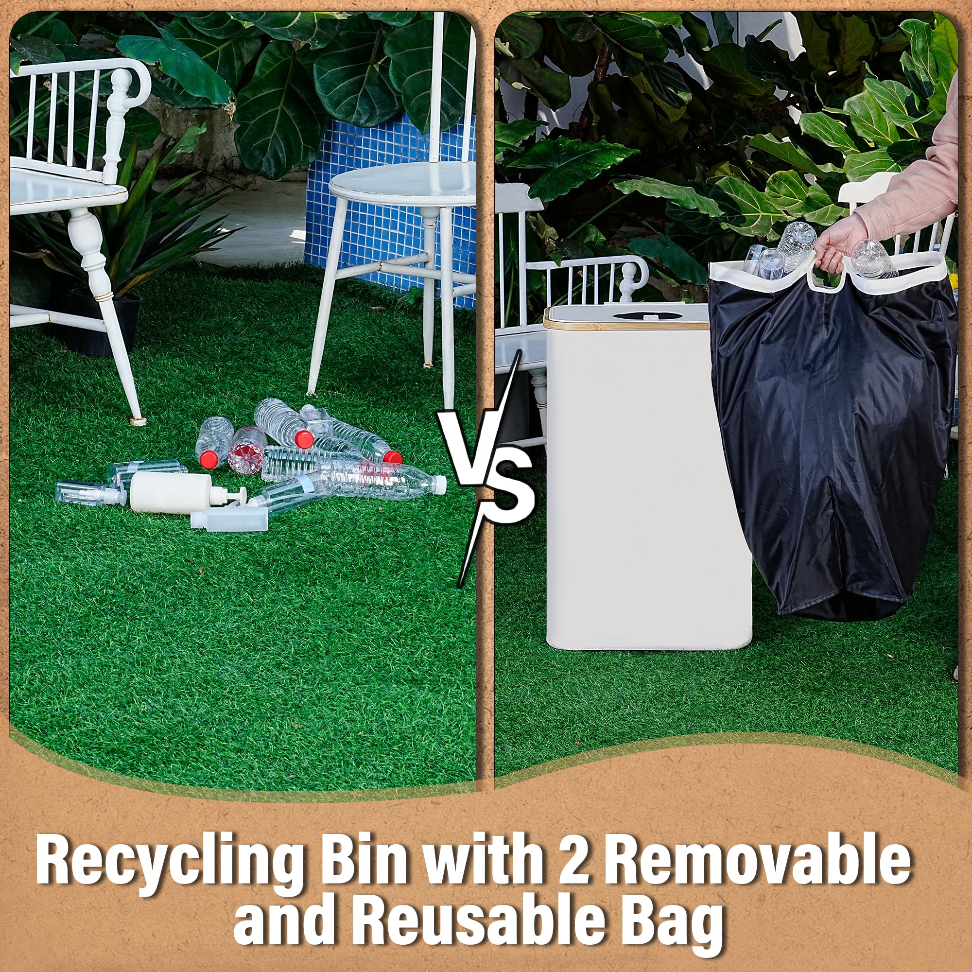 Efluky Recycling Bin 100L, 26 Gallon Recycle Bins For Kitchen Indoor Outdoor Home With 2 Removeable And Reusable Inner Bag, Tall