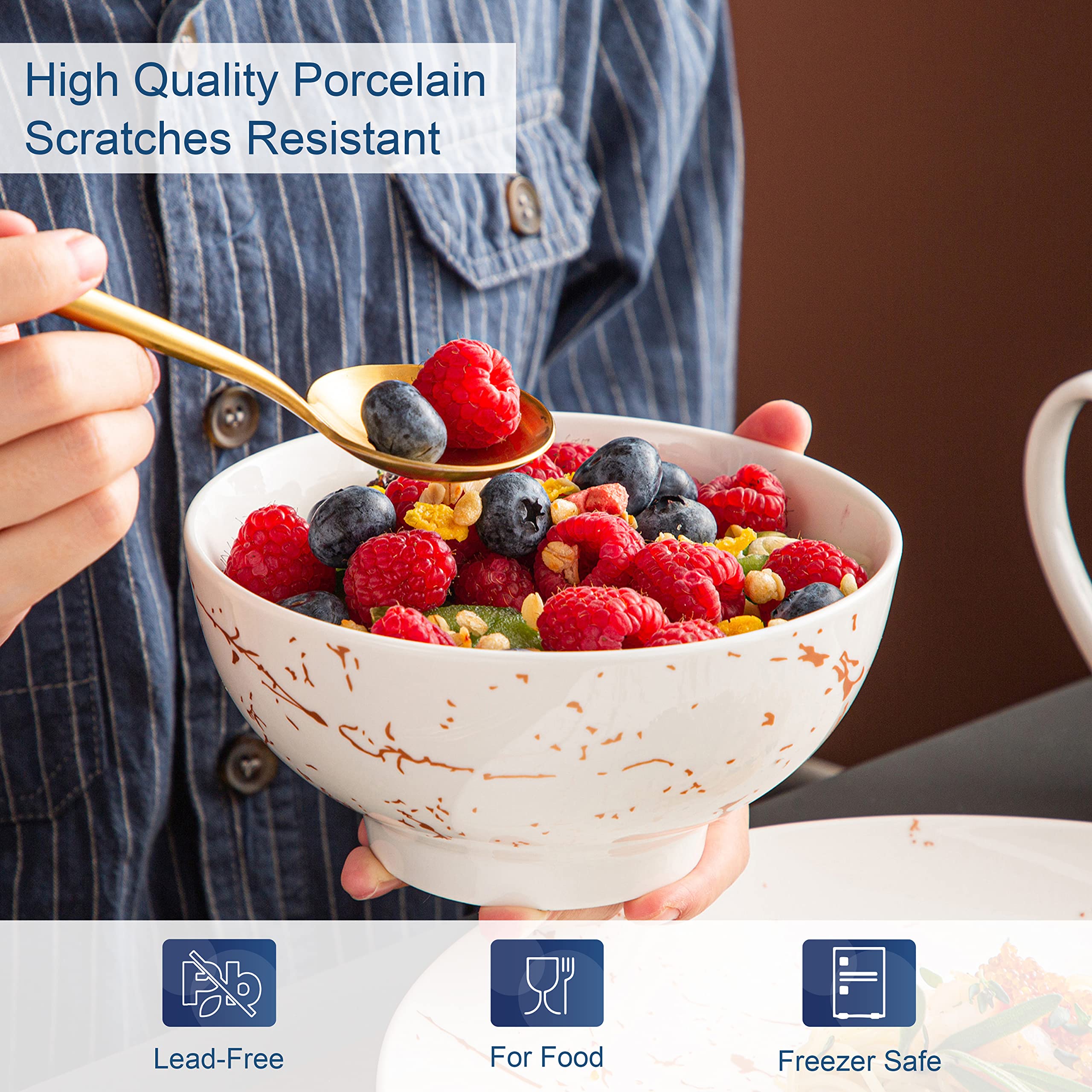 LOVECASA White Dinnerware Sets for 4, 16 Piece Porcelain Dish Set Plates and Bowls Sets, Gold Splash Glaze Ceramic Dinner Set wi