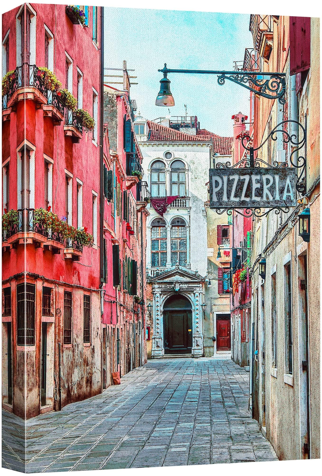 Wall26 Canvas Wall Art Quaint Street In Historic Venice, Italy With Pizzeria Sign - Gallery Wrap Modern Home Art | Ready To Hang