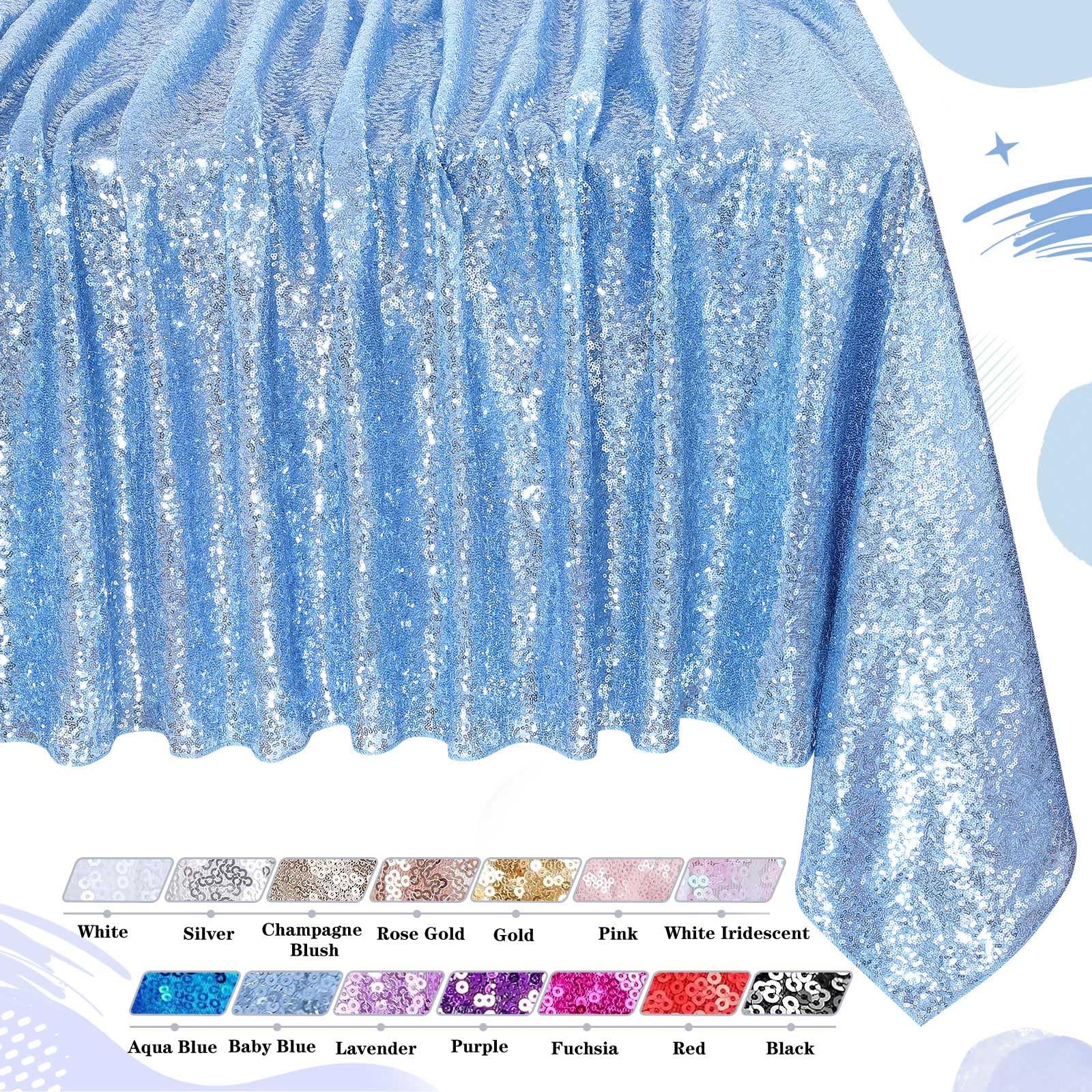 Queendream Sparkly Sequin Tablecloth - Baby Blue Table Cloth 50X80 Inches Rectangle Table Overlay Fabric For Birthday Parties Ba
