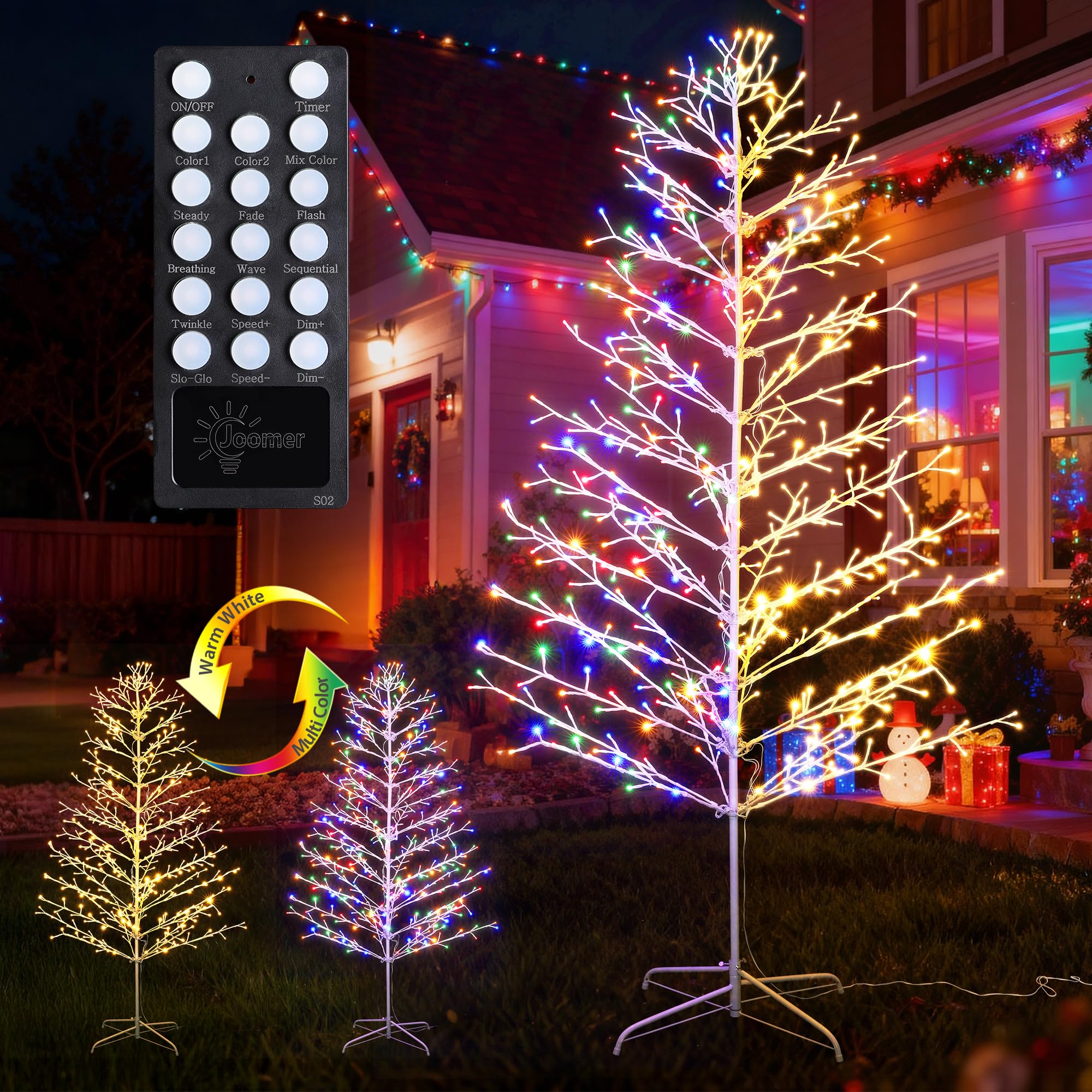 Joomer Christmas Tree Light Outdoor,7.6FT 540 LED Color Changing Artificial Collapsible Birch Tree Lights with Remote Control Ti