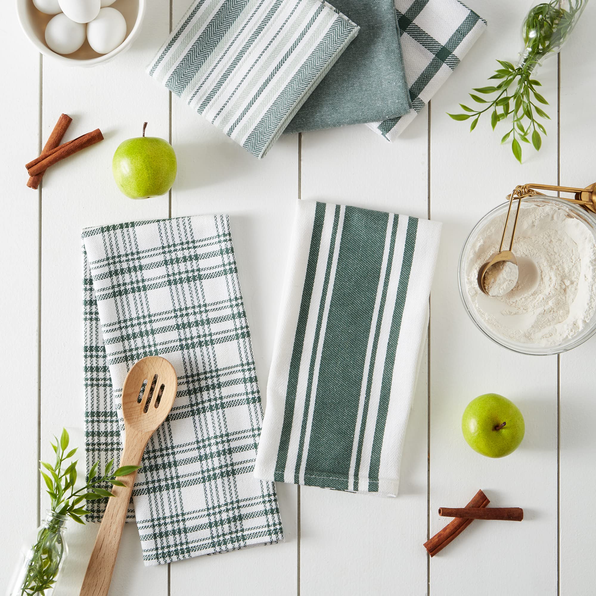 DII Asst Dark Green Woven Dishtowels (Set of 5)