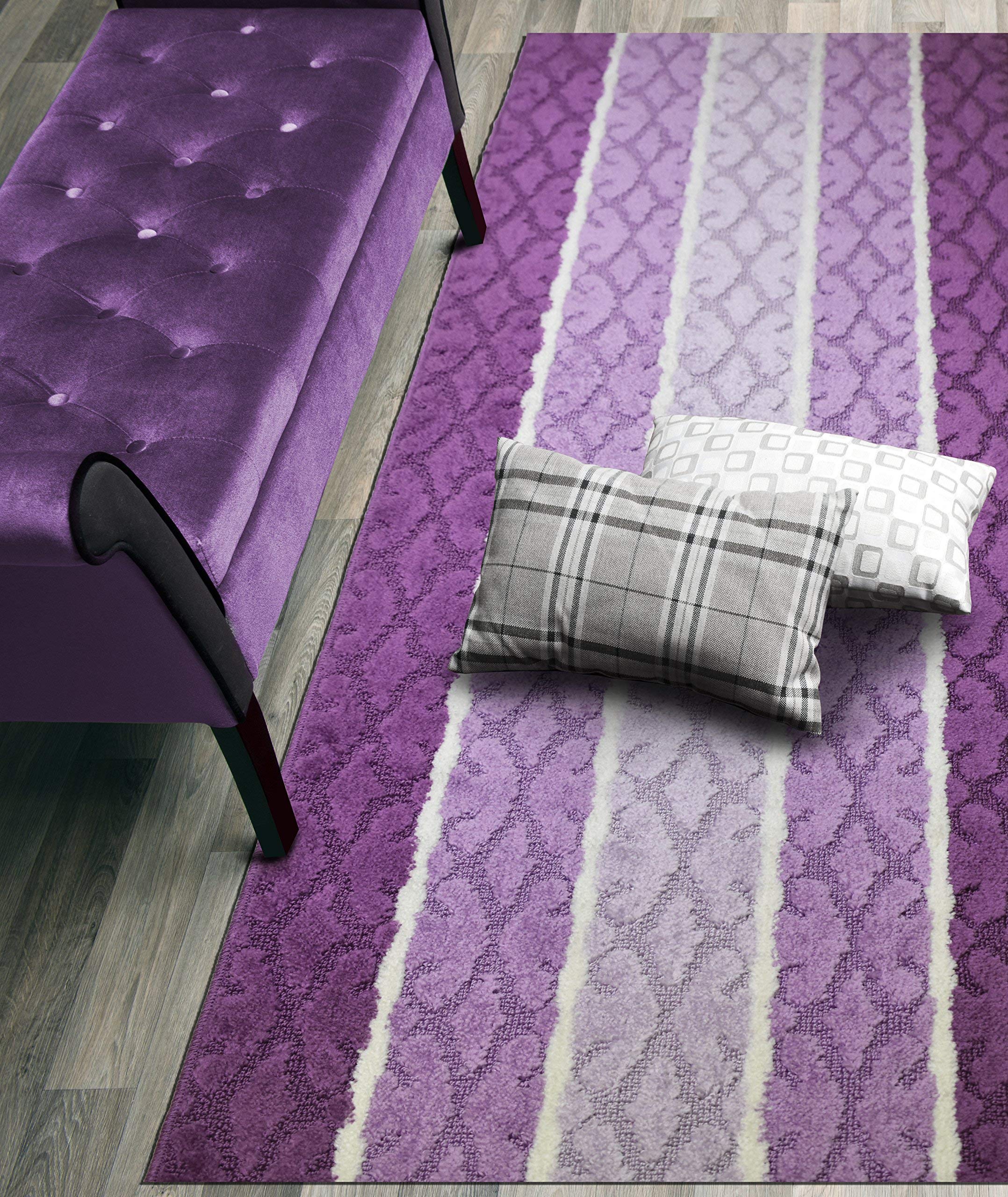 ORFA HOME Custom Size Damask Hallway Runner Rug Slip Resistant, 26 Inch Wide x Your Choice of Length Size, Lilac, 26 Inch X 9 Fe