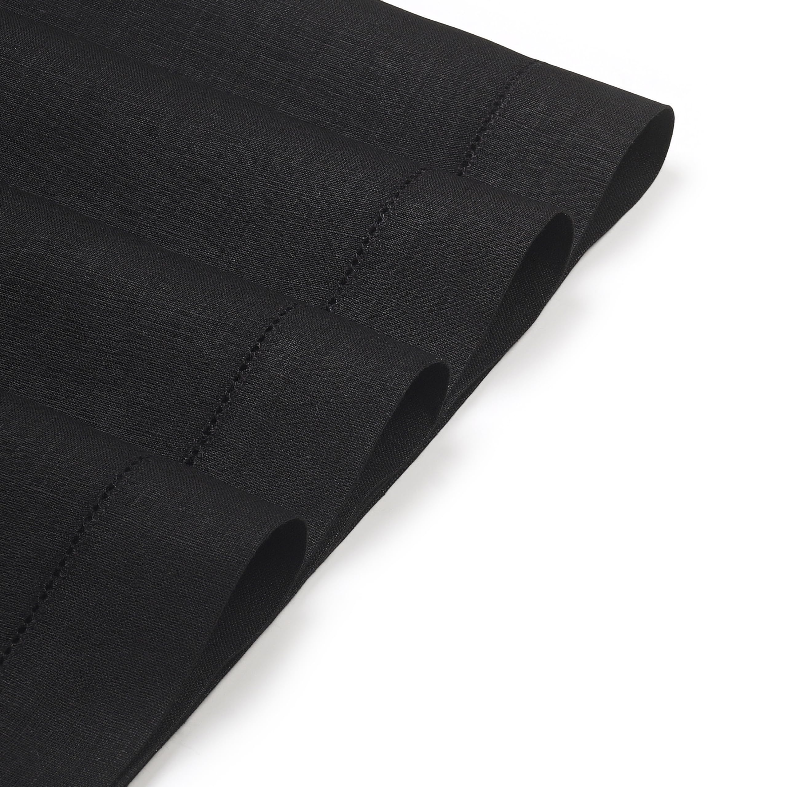 D'Moksha Homes Linen Placemats Set Of 4-100% Pure Linen Black Placemats 14 X 19 Inch - Classic Hemstitch, Washable Black Placema