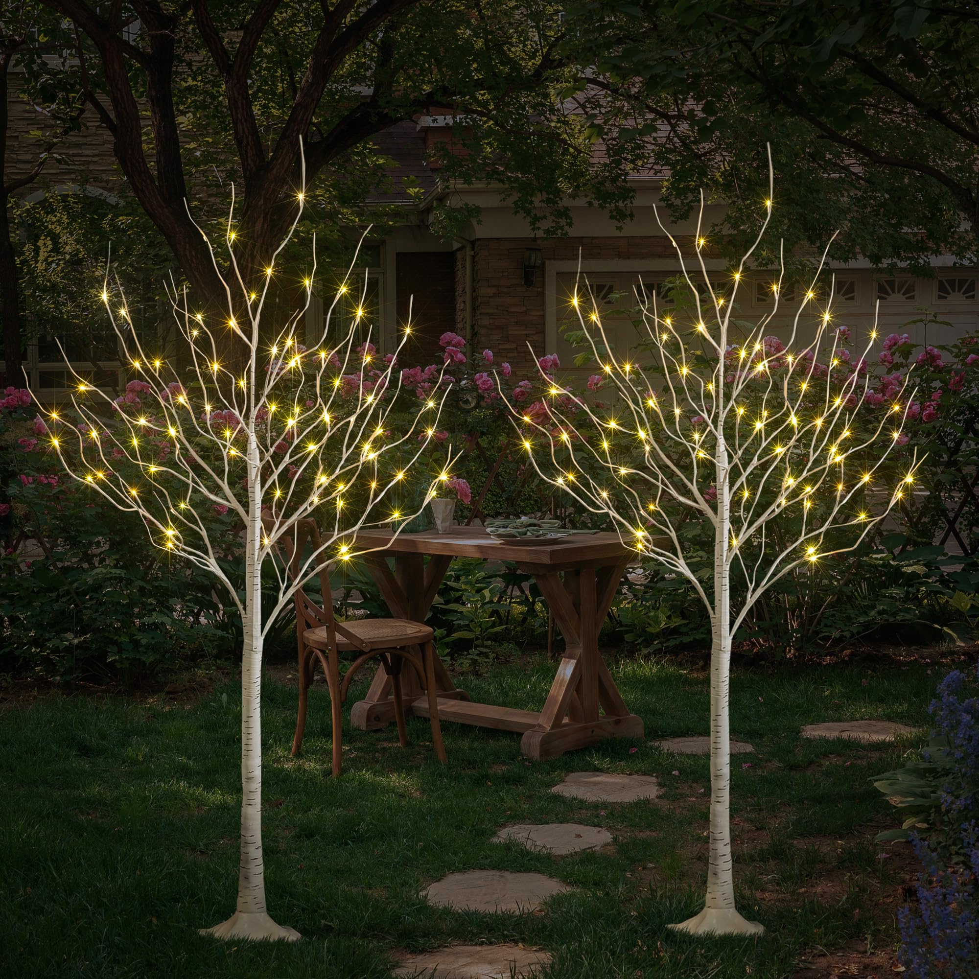 LIGHTSHARE 6 Feet 72L LED Birch Tree Lights, Pack of 2, Warm White, for Holiday Party and Christmas Decoration, Indoor and Outdo